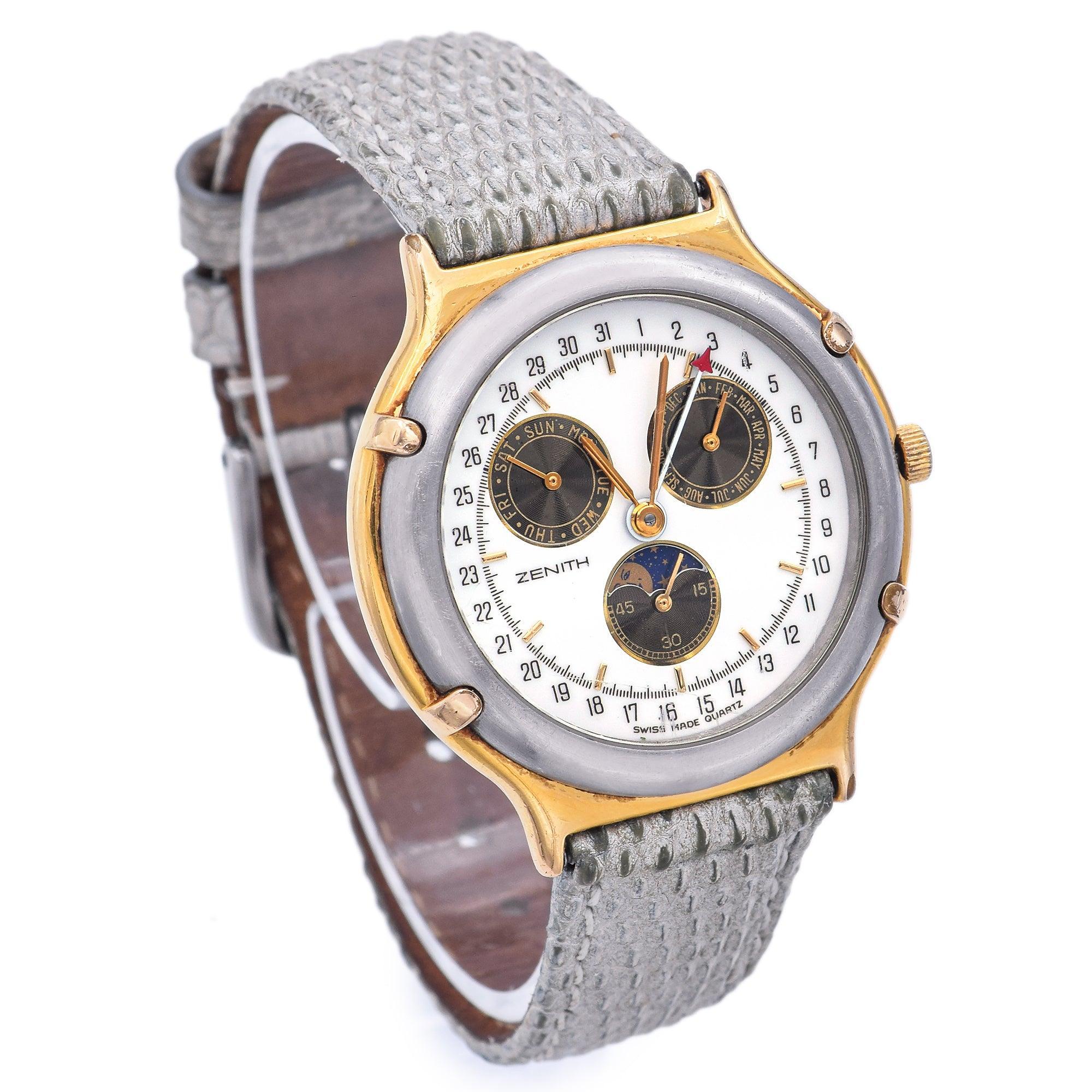 Zenith Academy Moonphase 19.0090.392 Stahl/GP Chronograph Quarz Herrenuhr im Zustand „Gut“ in New York, NY