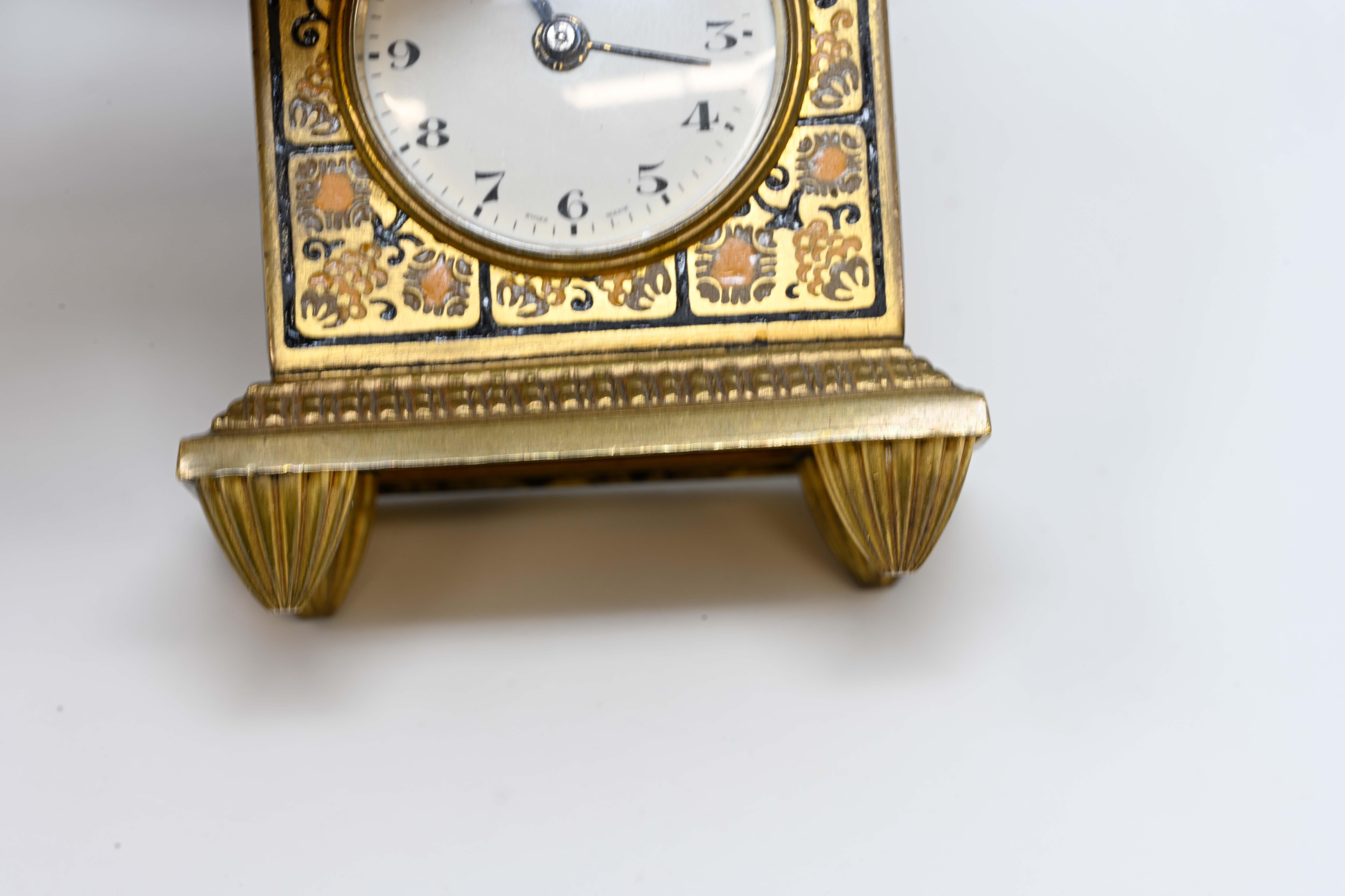 Zenith Alarm Enamelled Bronze Dore Traveller Clock In Good Condition For Sale In Montreal, QC