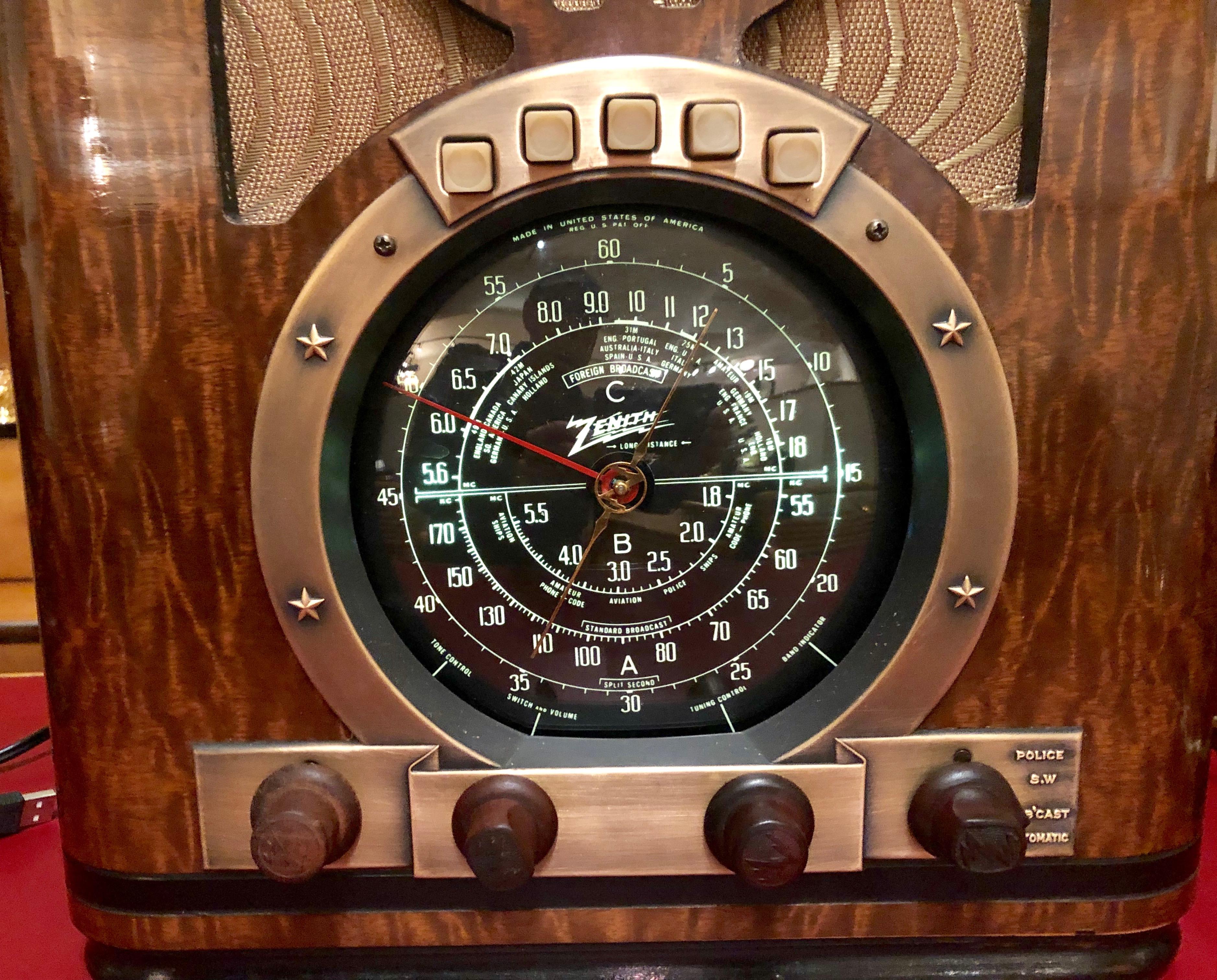 Original Zenith Radio model (1937) 6-S-330 Tombstone Black Dial Tube Radio and Bluetooth. Fully restored mechanically and cosmetically as seen in the photos listed. This Art Deco period radio was part of the Glory Years 1936-1945 of Zenith radio