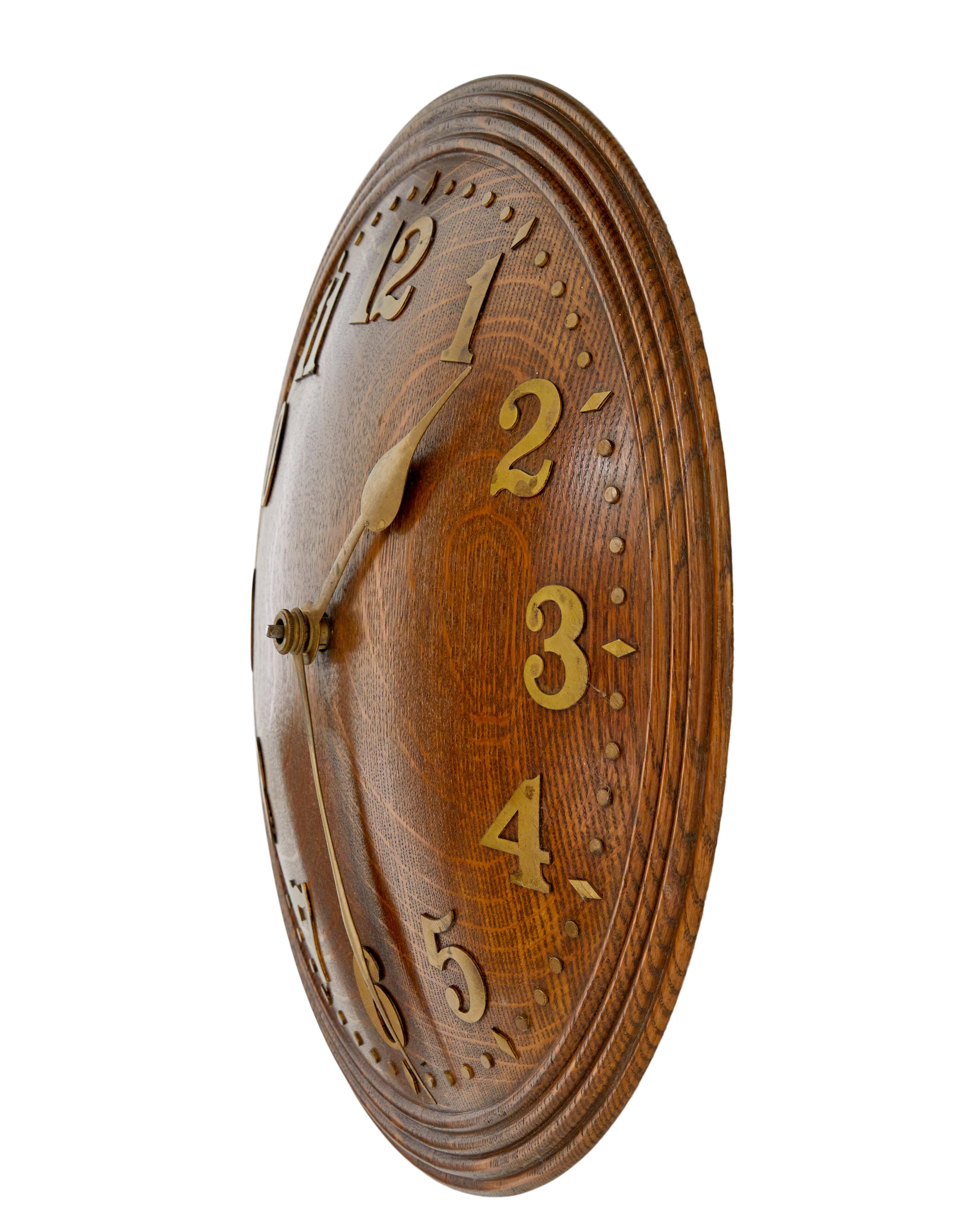 English Zenith art deco oak and brass wall clock