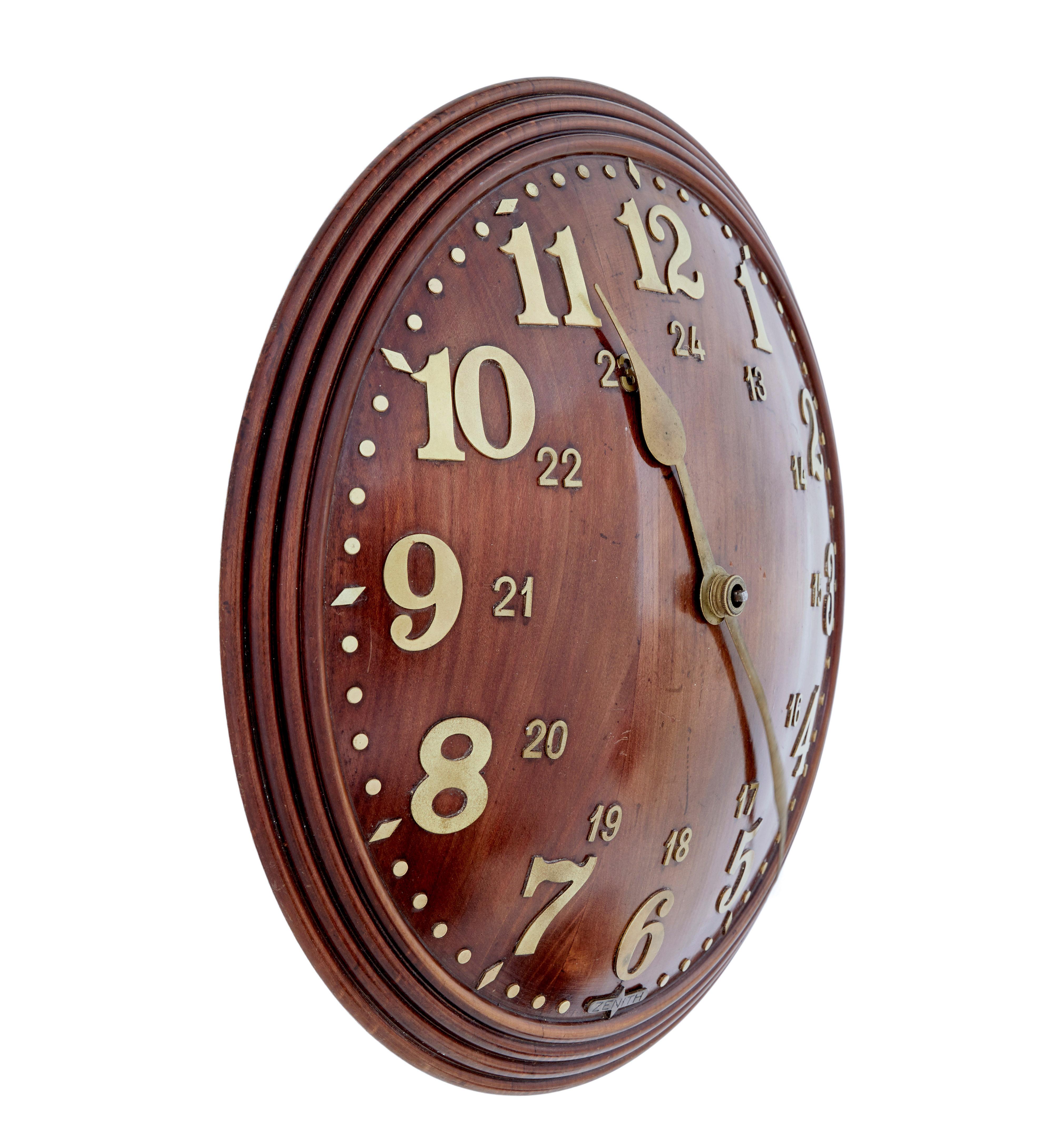 English Zenith Art Deco Oak Wall Clock