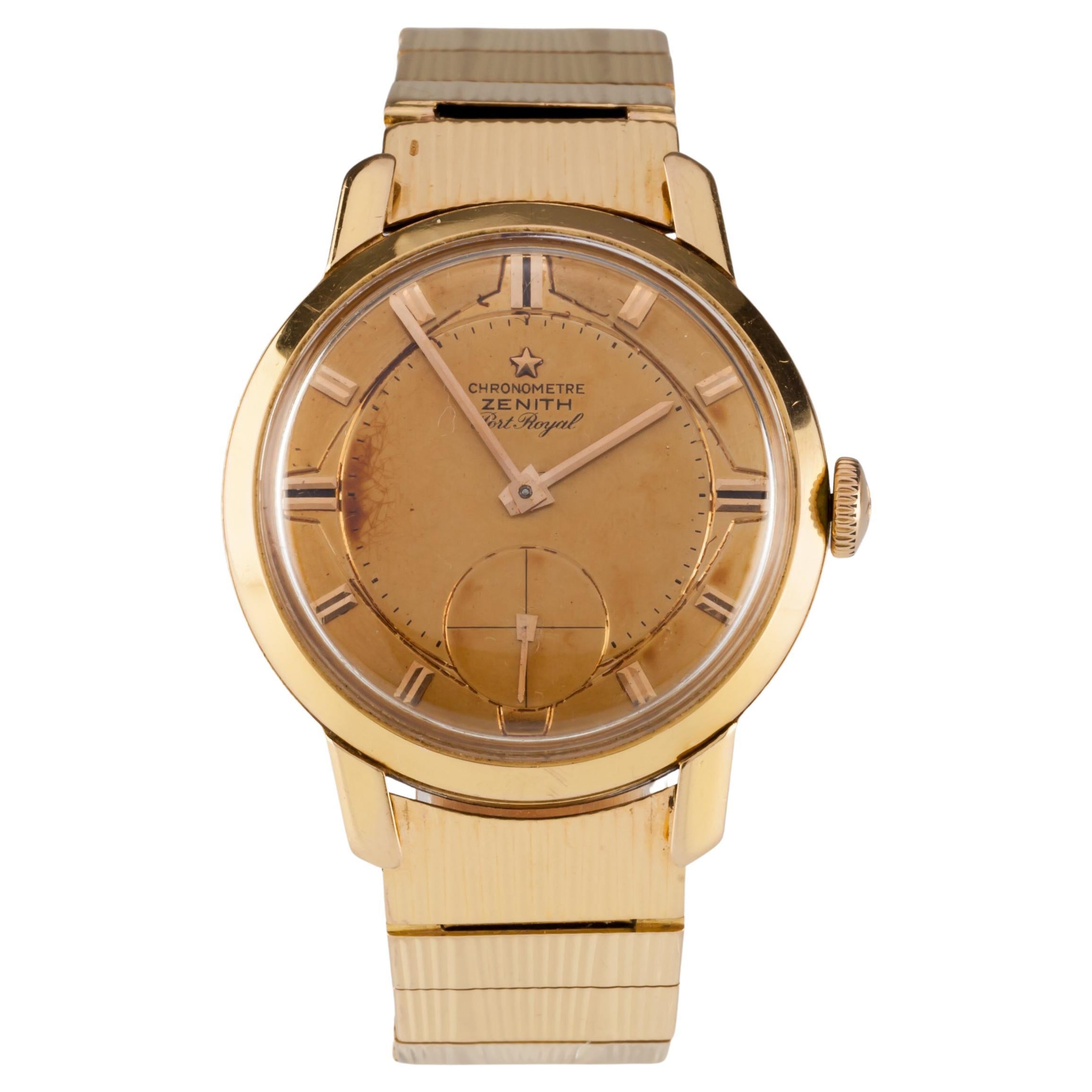 Zenith Cal. 135 18k Yellow Gold Mechanical Port Royal Watch w/ Original Band For Sale