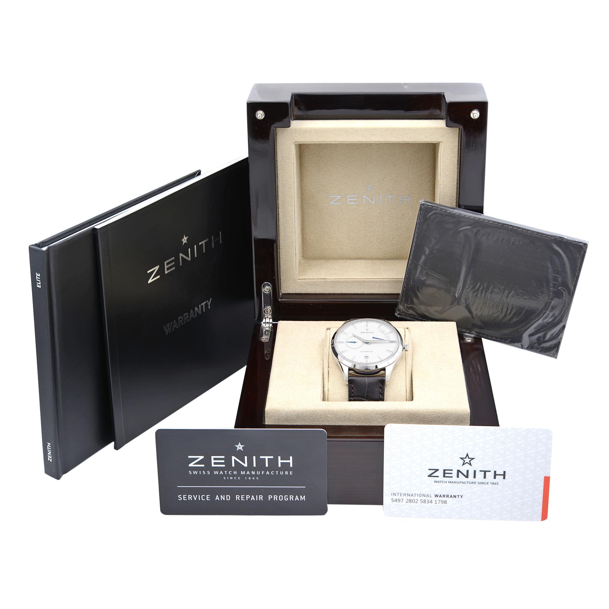 Zenith Captain Steel Power Reserve Silver Dial Mens Watch 03.2122.685/01.C498 In New Condition In New York, NY