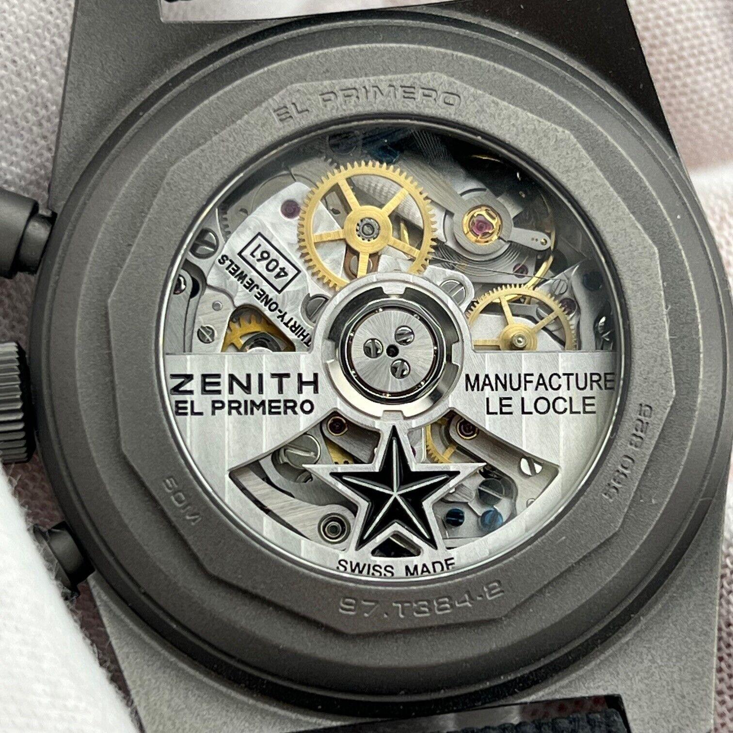 Stilnummer: 97.T384.4061/21.C822

Jahr: 2022

Modell: Zenith Chronomaster Revival Schatten

Gehäuse MATERIAL: Titan

Band: Schwarz 

Lünette: Titan 

Zifferblatt: Schwarz

Gesicht: Saphirglas 

Gehäusegröße: 37mm 

Enthält:

-Zenith Box &