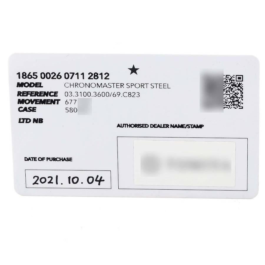 Zenith Chronomaster Sport Steel Mens Watch 03.3100.3600 Box Card For Sale 4