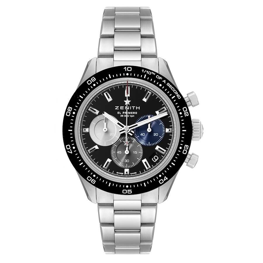 Zenith Chronomaster Sport 41mm Steel Mens Watch 03.3100.3600 Unworn. In house Zenith El Primero self -winding automatic 1/10th of a second Chronograph movement. 41 mm stainless steel case. Chronograph pushers at 2 and 4 o'clock. Crown with Zenith