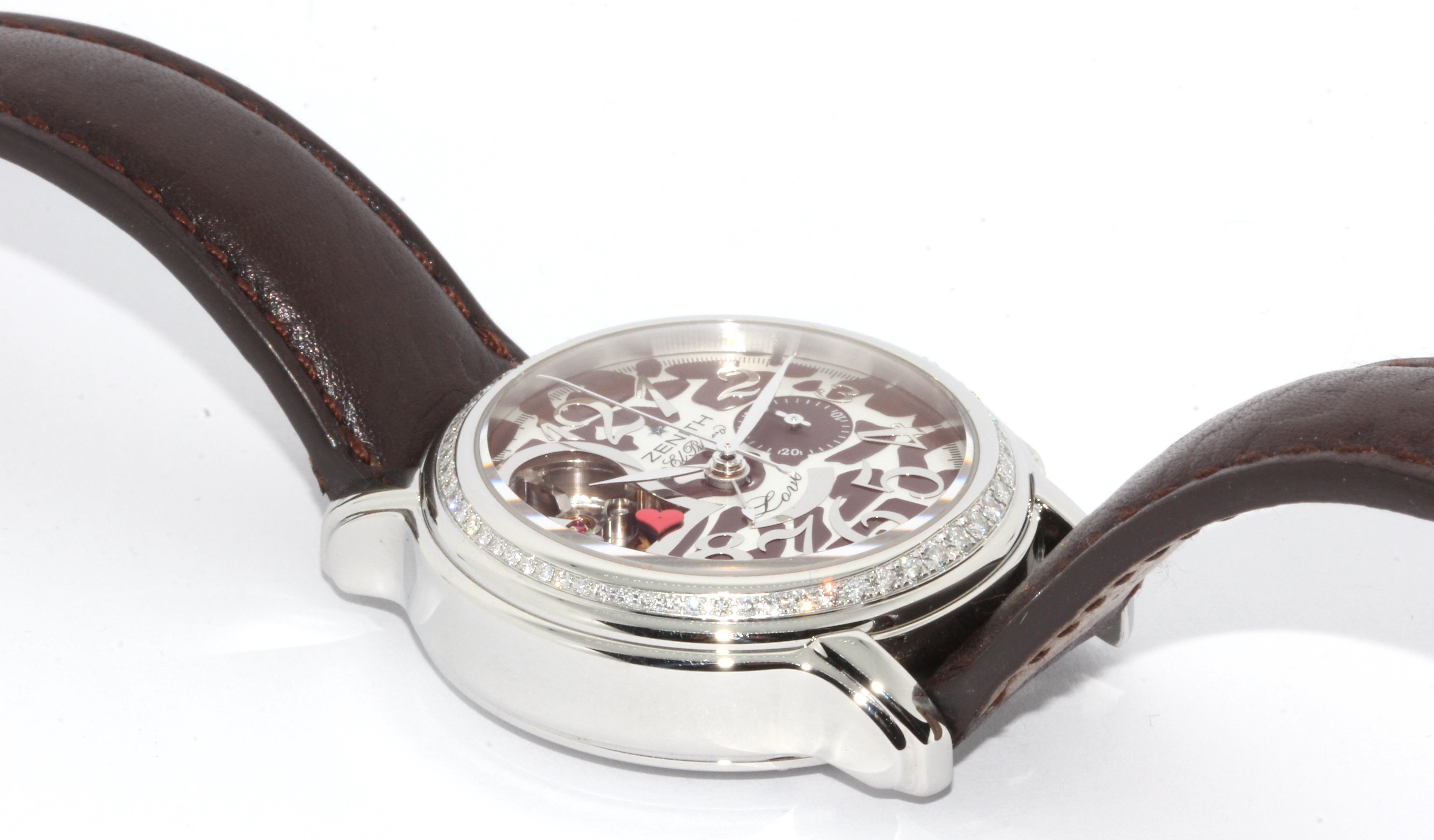 Zenith Chronomaster Star Open Love Limited Damenarmbanduhr mit Diamanten im Zustand „Hervorragend“ in Berlin, DE