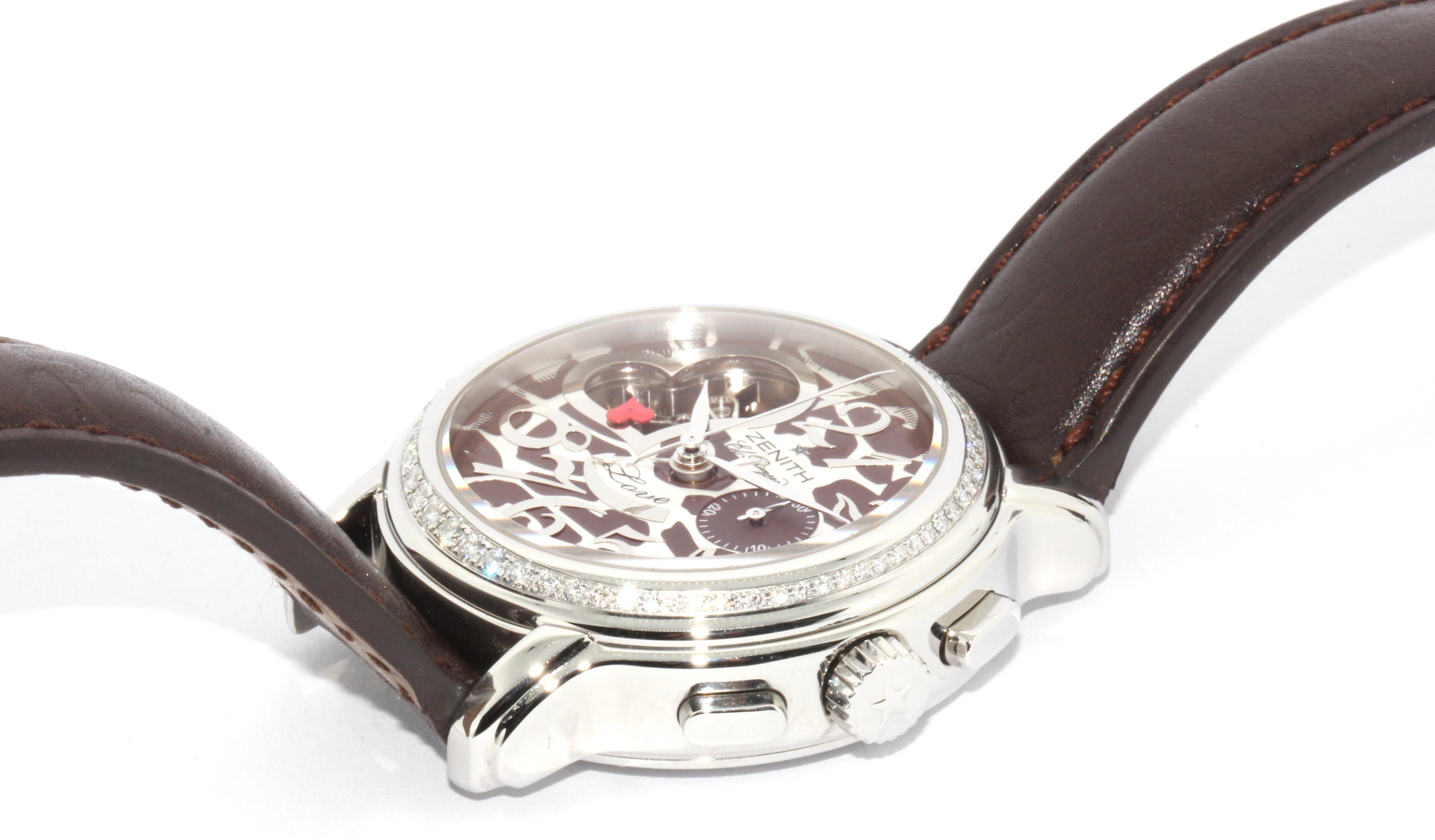 Modern Zenith Chronomaster Star Open Love Limited Ladies Wristwatch with Diamonds For Sale