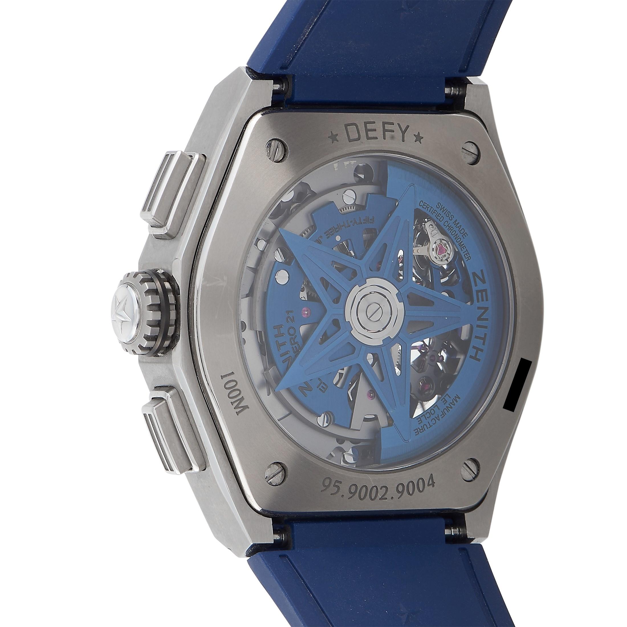 zenith zenith defy el primero 21 blue rubber men's watch 95.9002.9004/78.r590