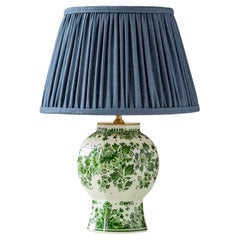 Zenith Delft Green Table Lamp (1935-1960) with New Slate Blue Linen Shade