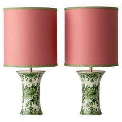 Dutch Delft Hand-Painted Green and White Ceramic Table Lamps by Zenith, 1950s