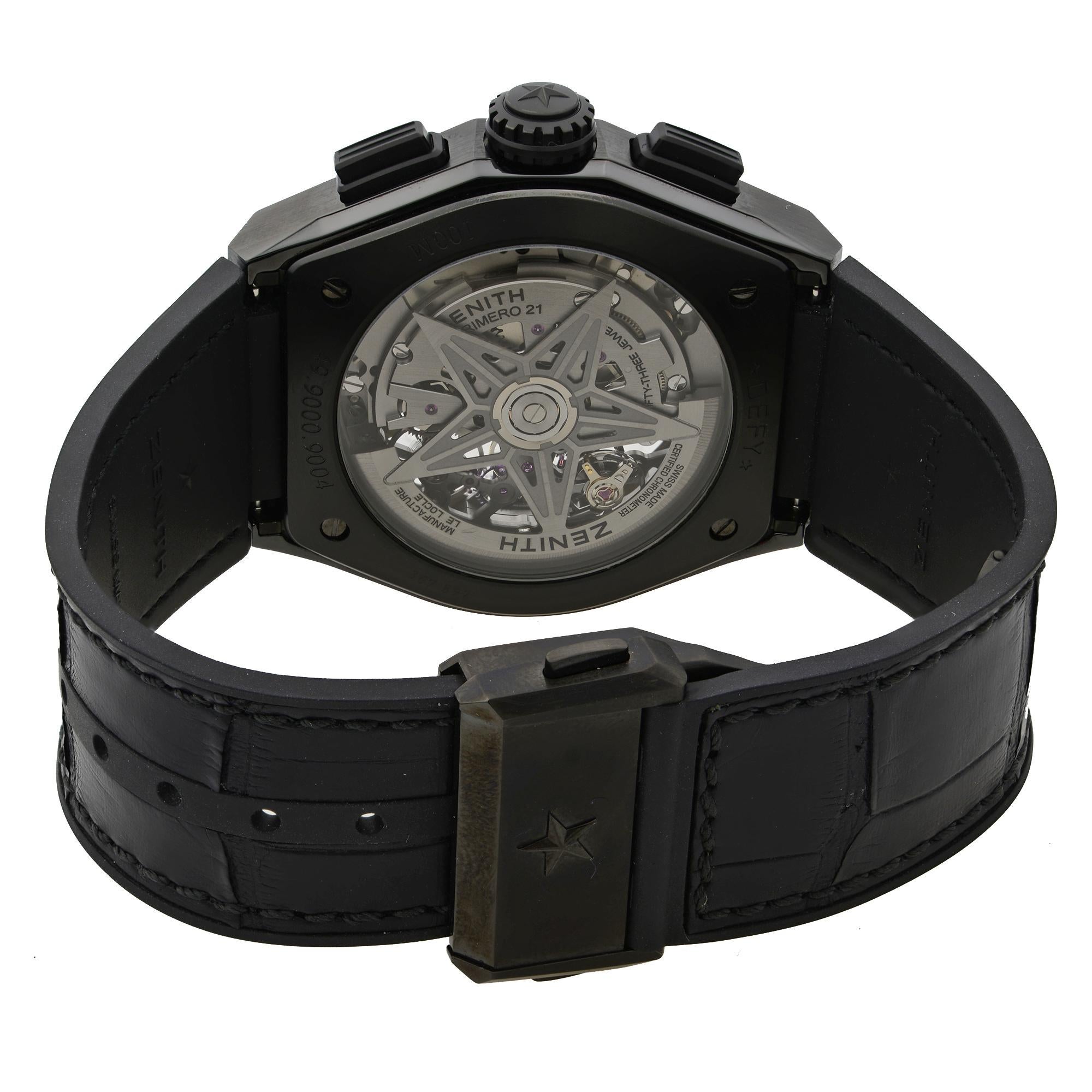 Zenith El Primero 21 Defy Black Ceramic Mens Watch 49.9000.9004/78.R582 In Good Condition In New York, NY