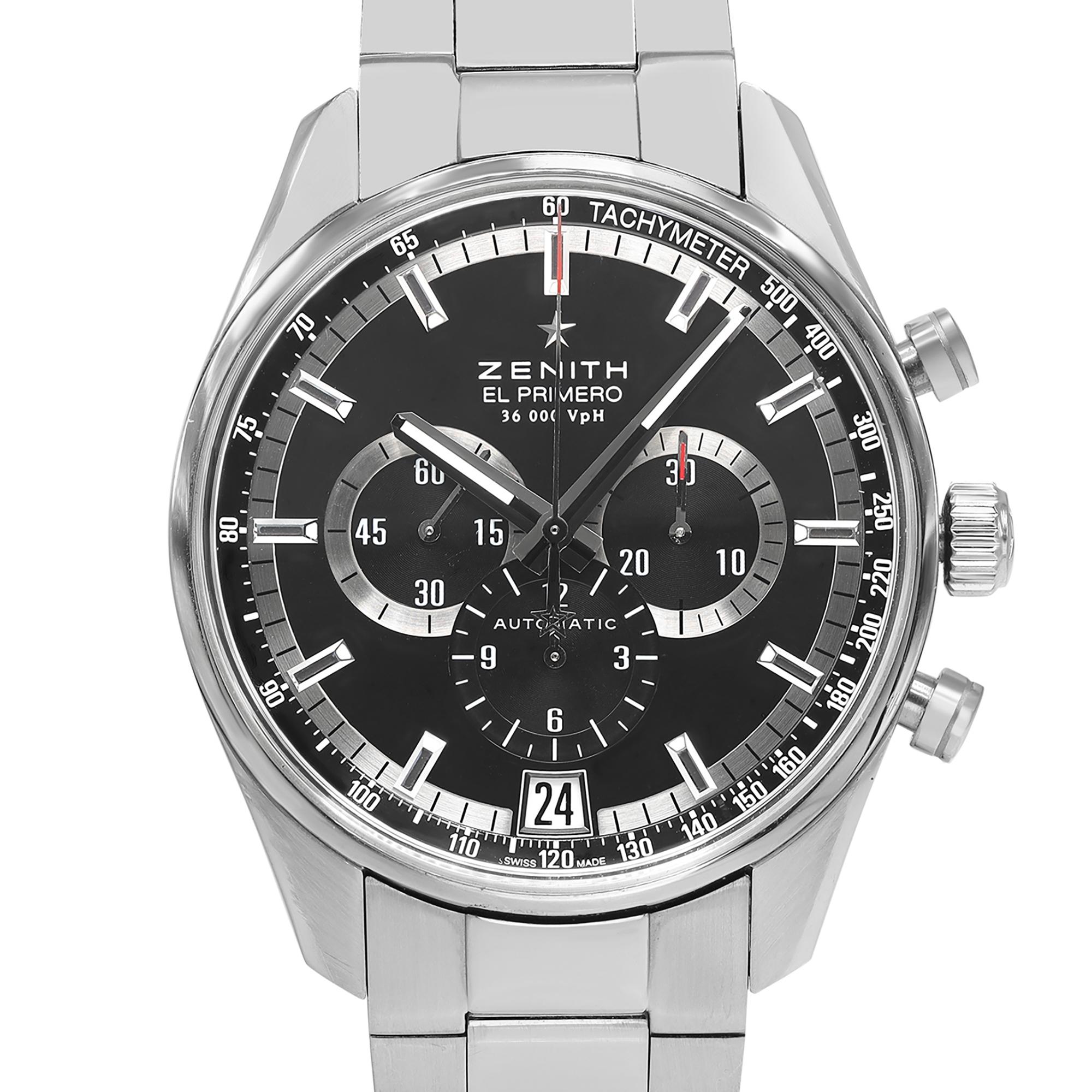 Pre-owned Zenith el Primero Men's Watch 03.2040.400/21.M2040. The Watch has Micro Marks on 60 Seconds Sub dial, Hands and Tiny Scratches on Crystal. This Beautiful Timepiece Is Powered by a Mechanical (Automatic) Movement and Features: Stainless