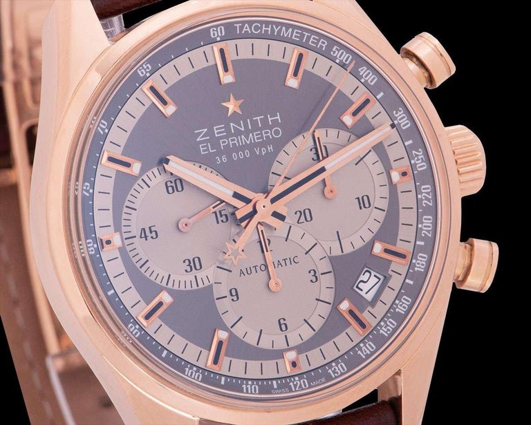 Zenith El Primero Chronograph Gents 18 Karat Rose Gold Grey Dial 18.