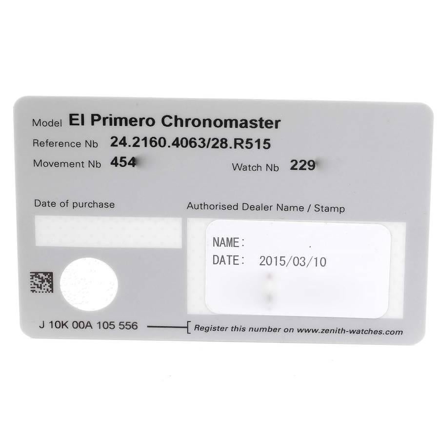 Zenith El Primero Chronomaster Bullit Mens Watch 24.2160.4063 Box Card For Sale 1