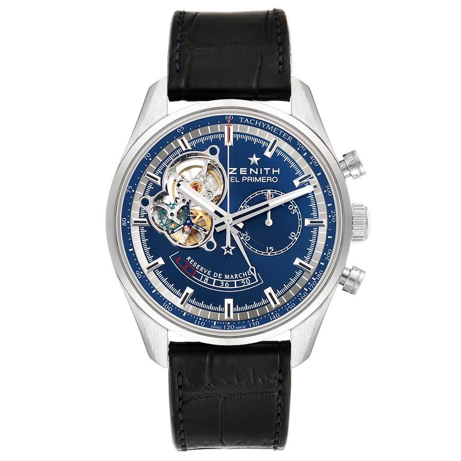 Zenith El Primero Chronomaster Power Reserve Watch 03.2085.4021 Box Papers. Zenith El Primero self-winding movement . Stainless steel case 42.0 mm in diameter. Exhibition sapphire crystal case back. Stainless steel smooth bezel. Scratch resistant