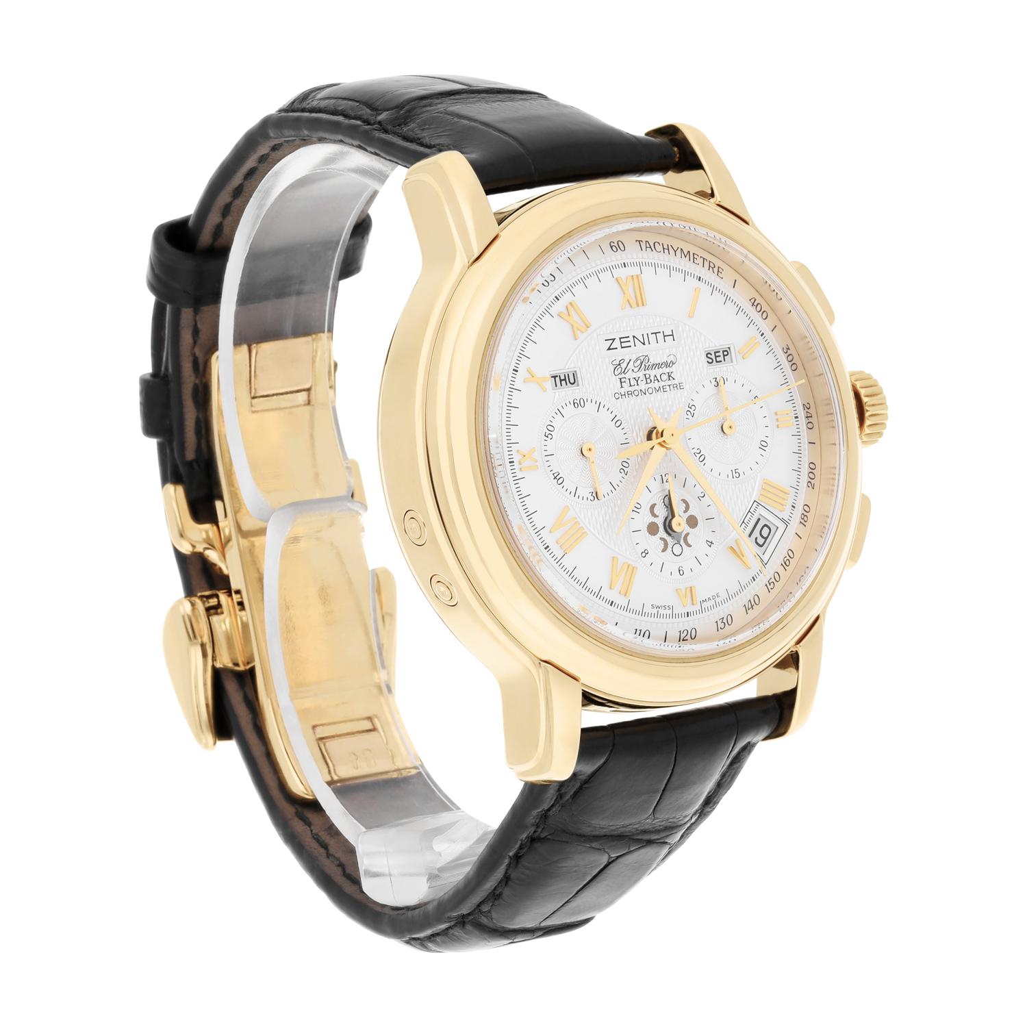Zenith El Primero Herrenuhr Lederband mit Fly-Back Y/G Automatik-Silber-Zifferblatt 2