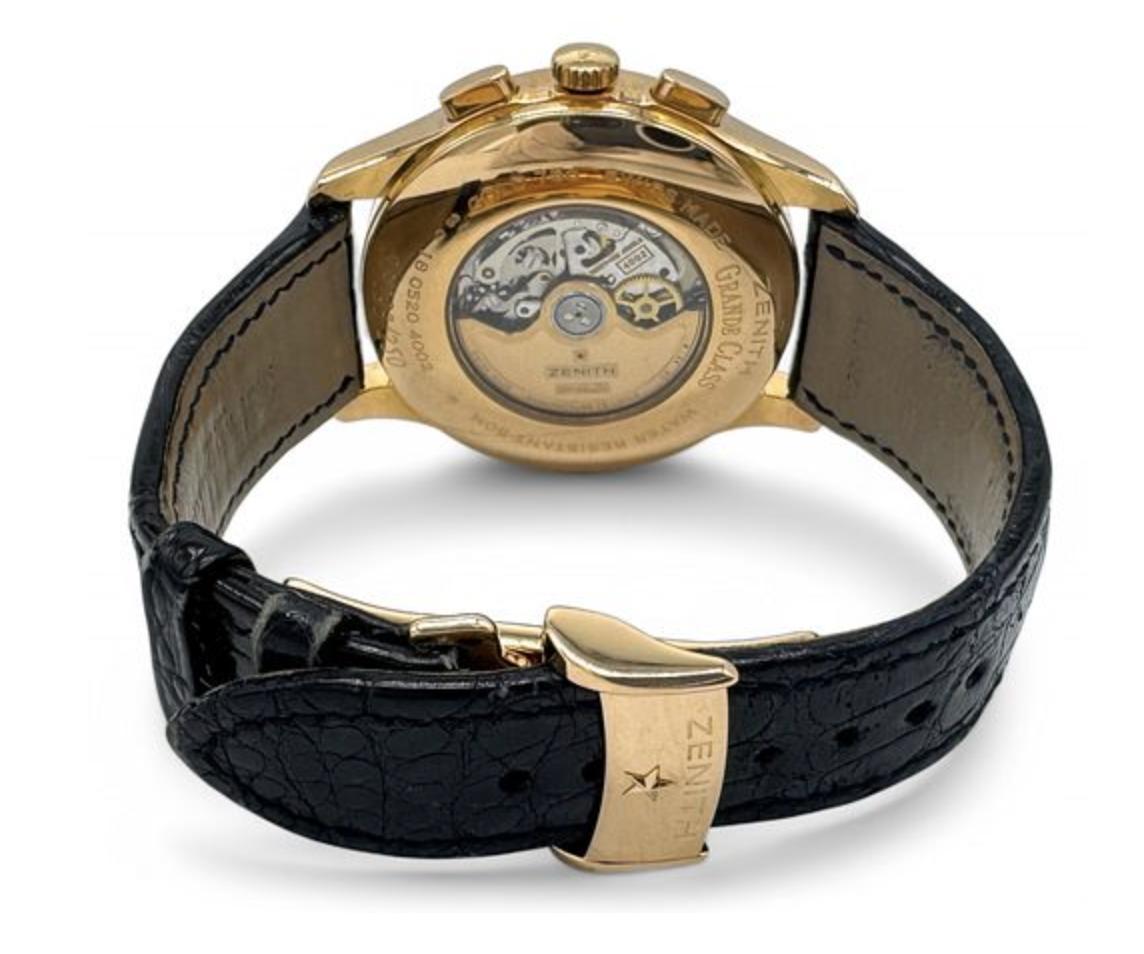 Zenith El Primero Grande Class Chronograph Automatic 18K Rose Gold Black Watch Bon état - En vente à Miami, FL