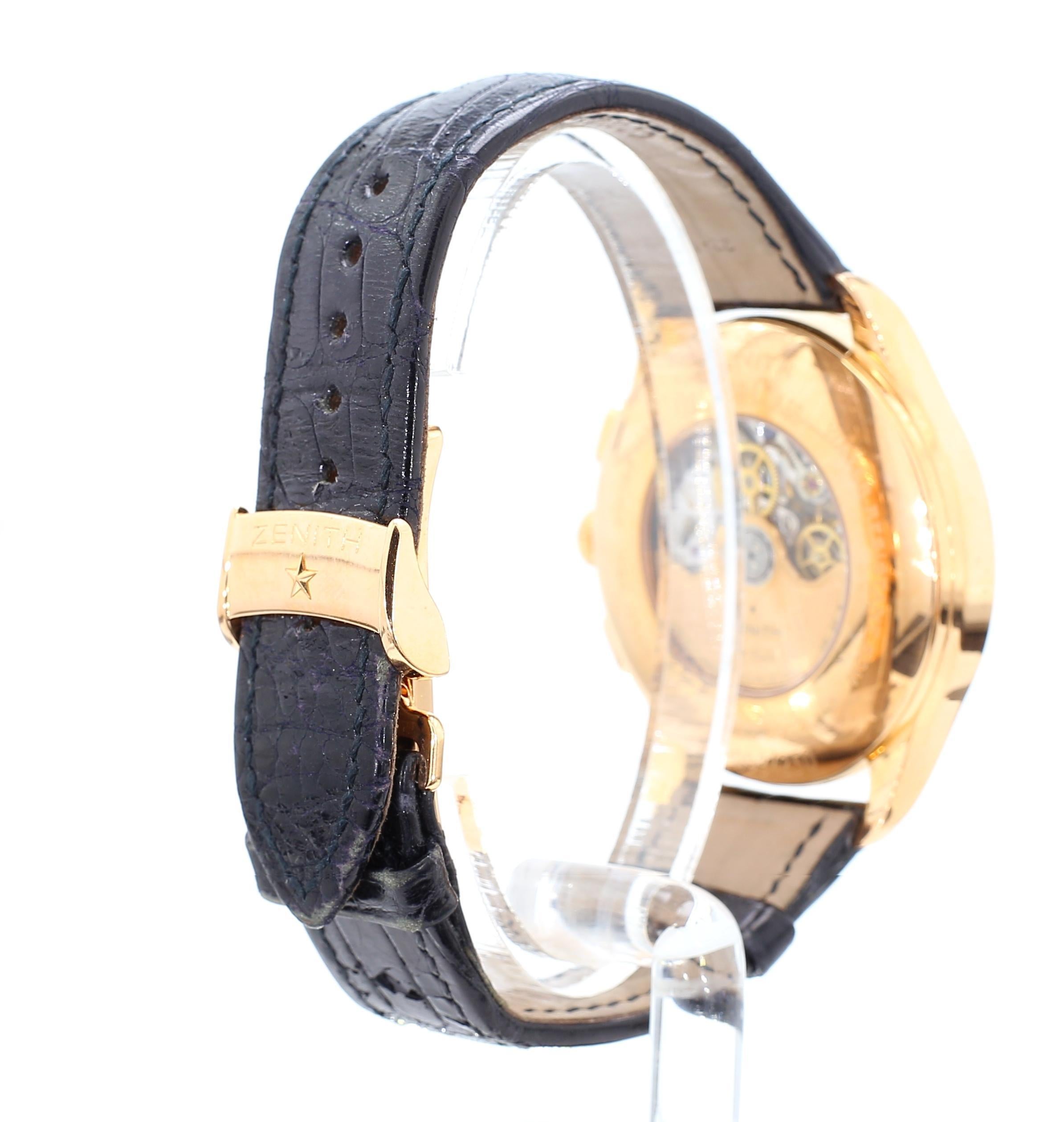 Zenith El Primero Grande Class Chronograph Automatic 18K Rose Gold Black Watch en vente 1