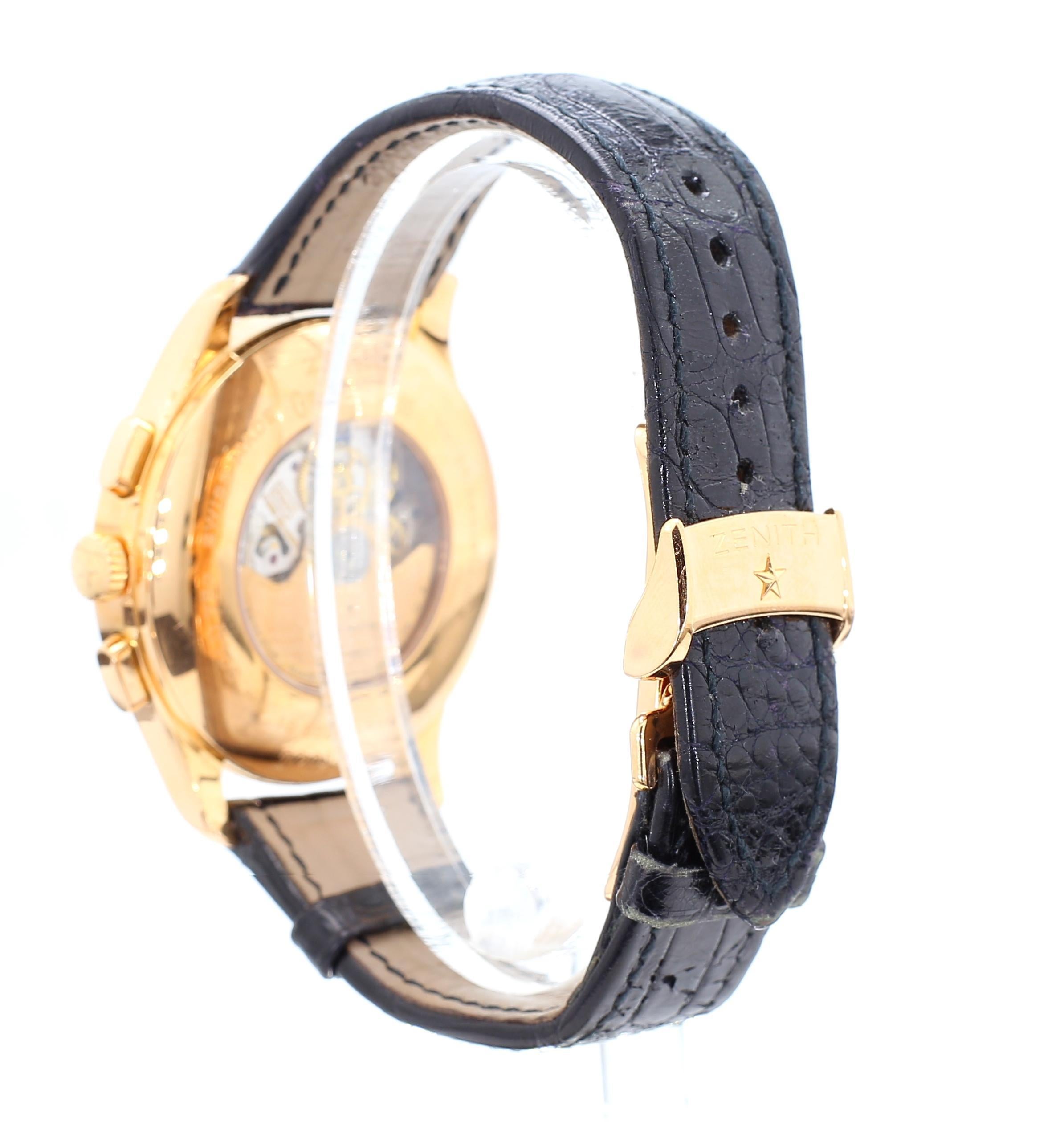 Zenith El Primero Grande Class Chronograph Automatic 18K Rose Gold Black Watch en vente 3