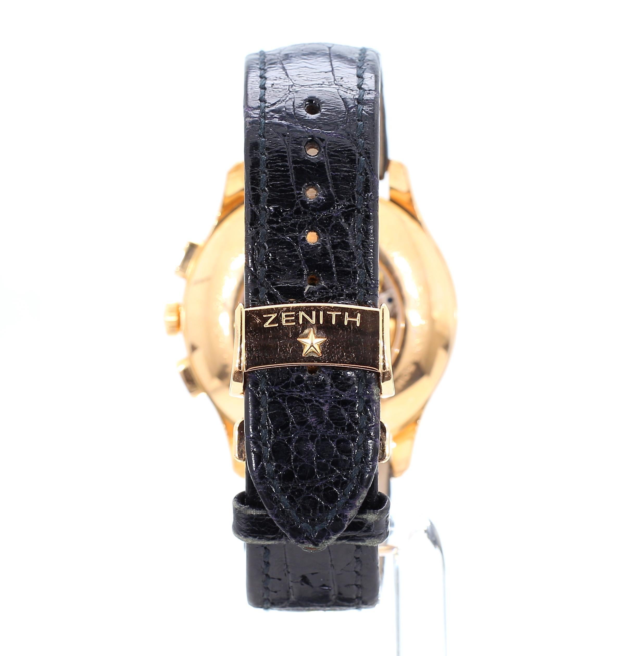Zenith El Primero Grande Class Chronograph Automatic 18K Rose Gold Black Watch en vente 4
