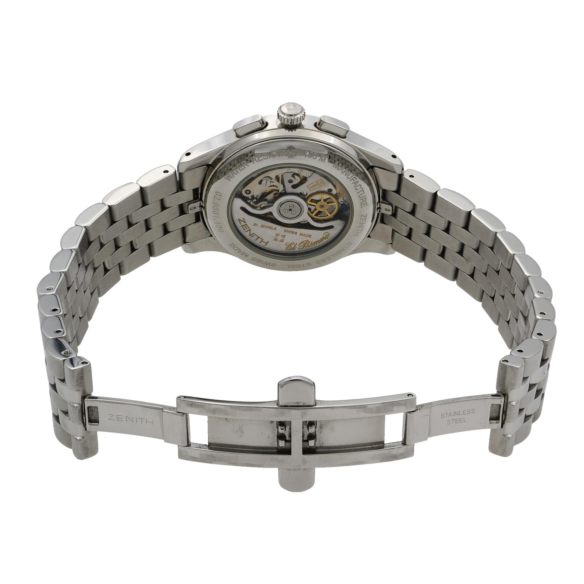 Zenith El Primero Steel Silver Dial Automatic Men's Watch 02.0501.400/01.M501 In Good Condition In New York, NY