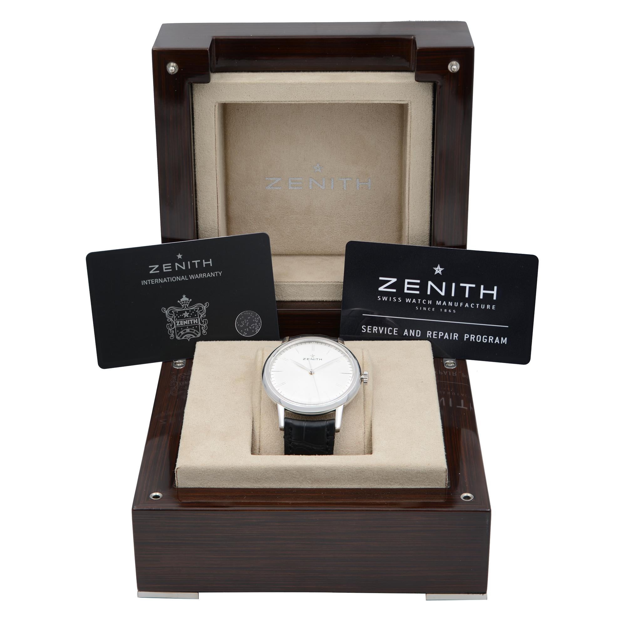 Men's Zenith Elite Steel Leather Silver Dial Mens Automatic Watch 03.2270.6150