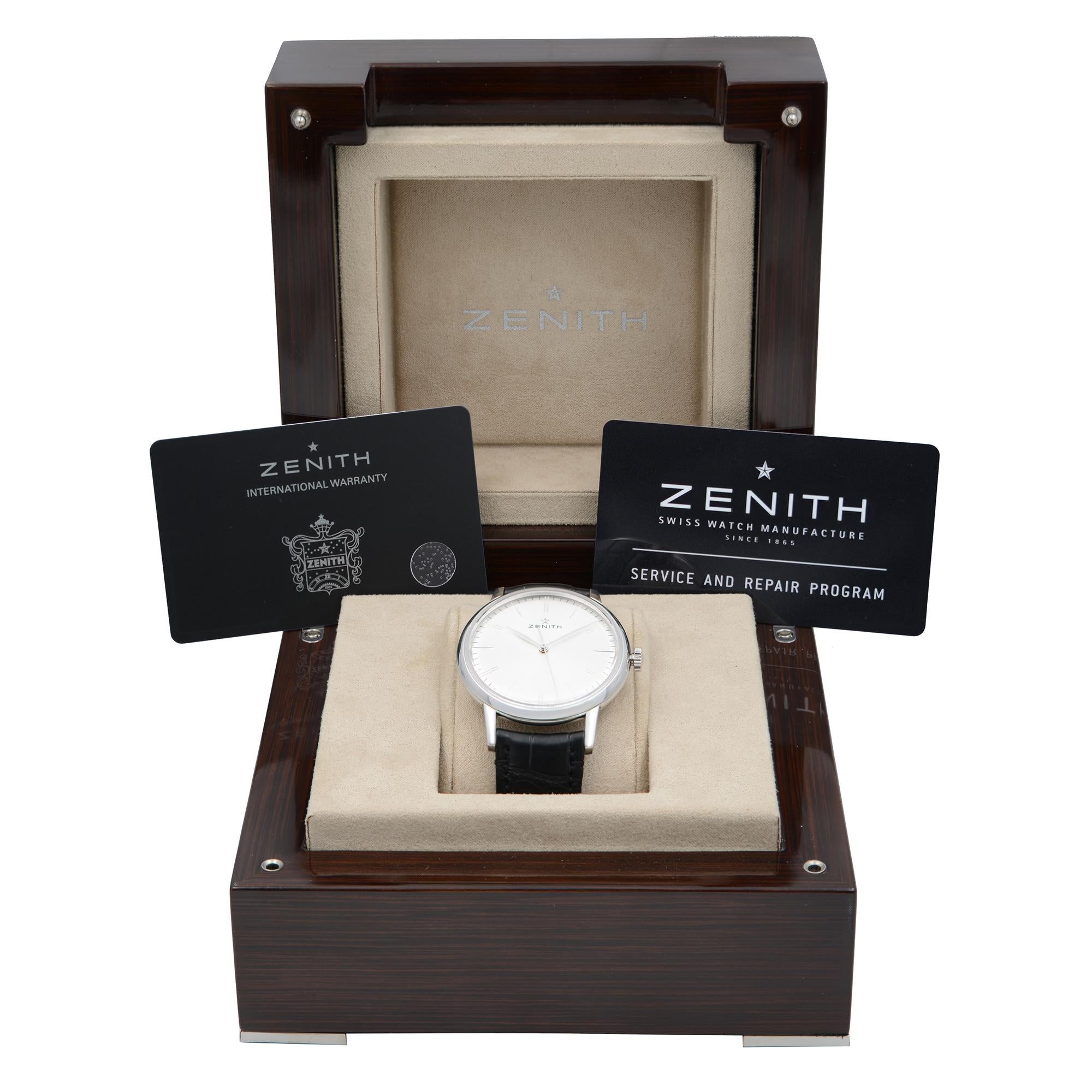 Zenith Elite Herren Automatikuhr 03.2270.6150 aus Stahl und Leder mit silbernem Zifferblatt 4