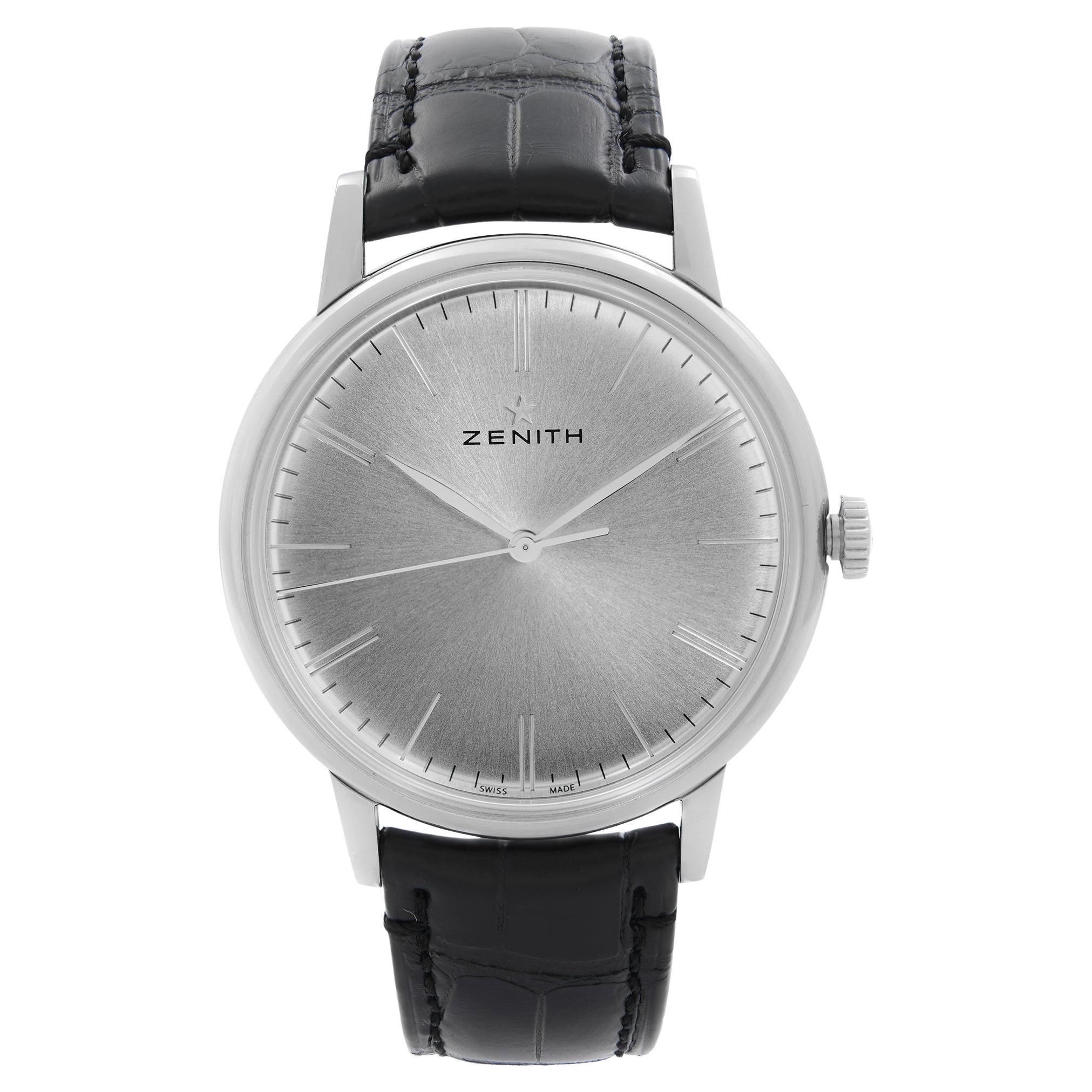 Zenith Elite Steel Leather Silver Dial Mens Automatic Watch 03.2270.6150 For Sale