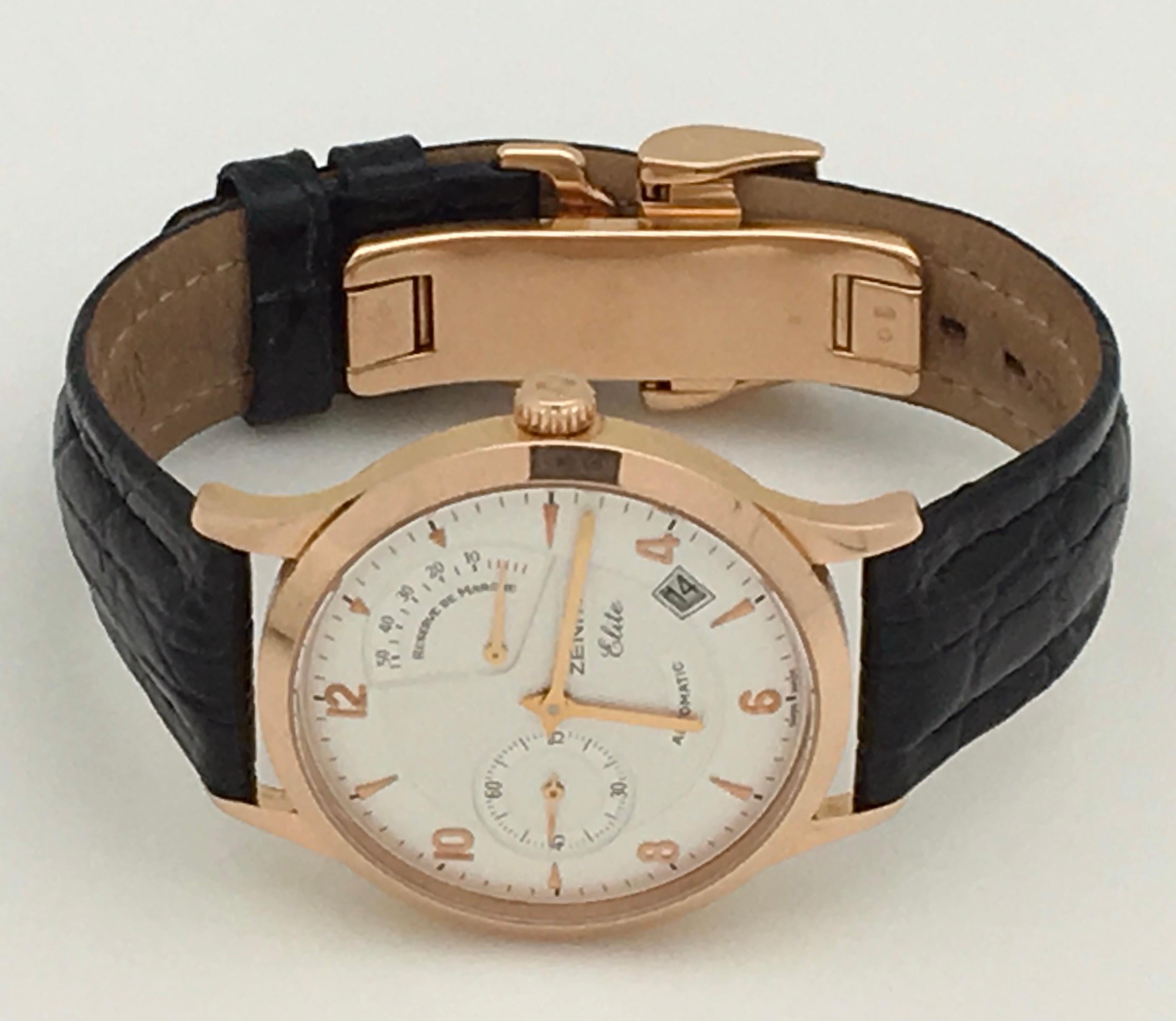 Zenith Elite Reserve De Marche 18 Karat Rose Gold In Excellent Condition For Sale In Nashville, TN