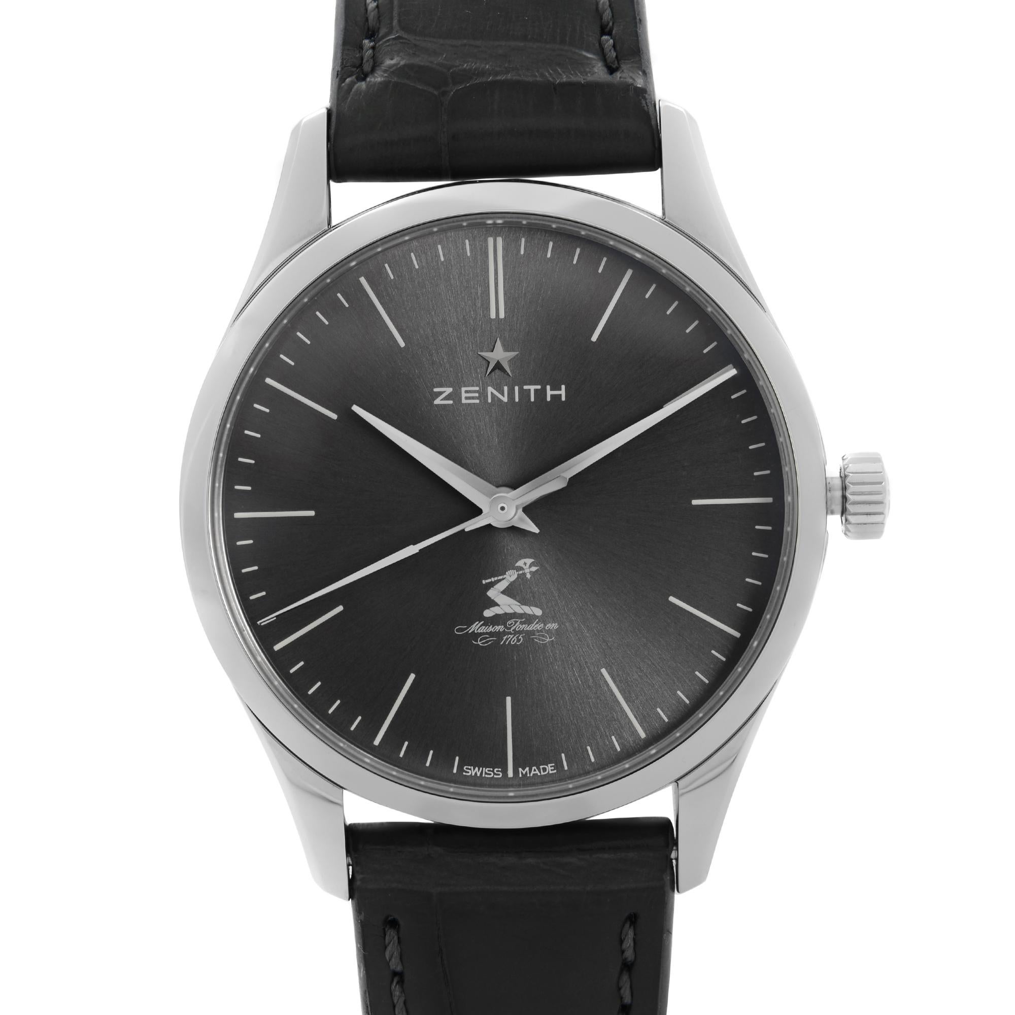 Display Model Zenith Elite Ultra Thin Hennessy 250 Years Limited Edition Gray Dial Automatic Midsize Watch 03.2311.679/27.C760. This Beautiful Timepiece is Powered by Mechanical (Automatic) Movement And Features: Round Stainless Steel Case with a