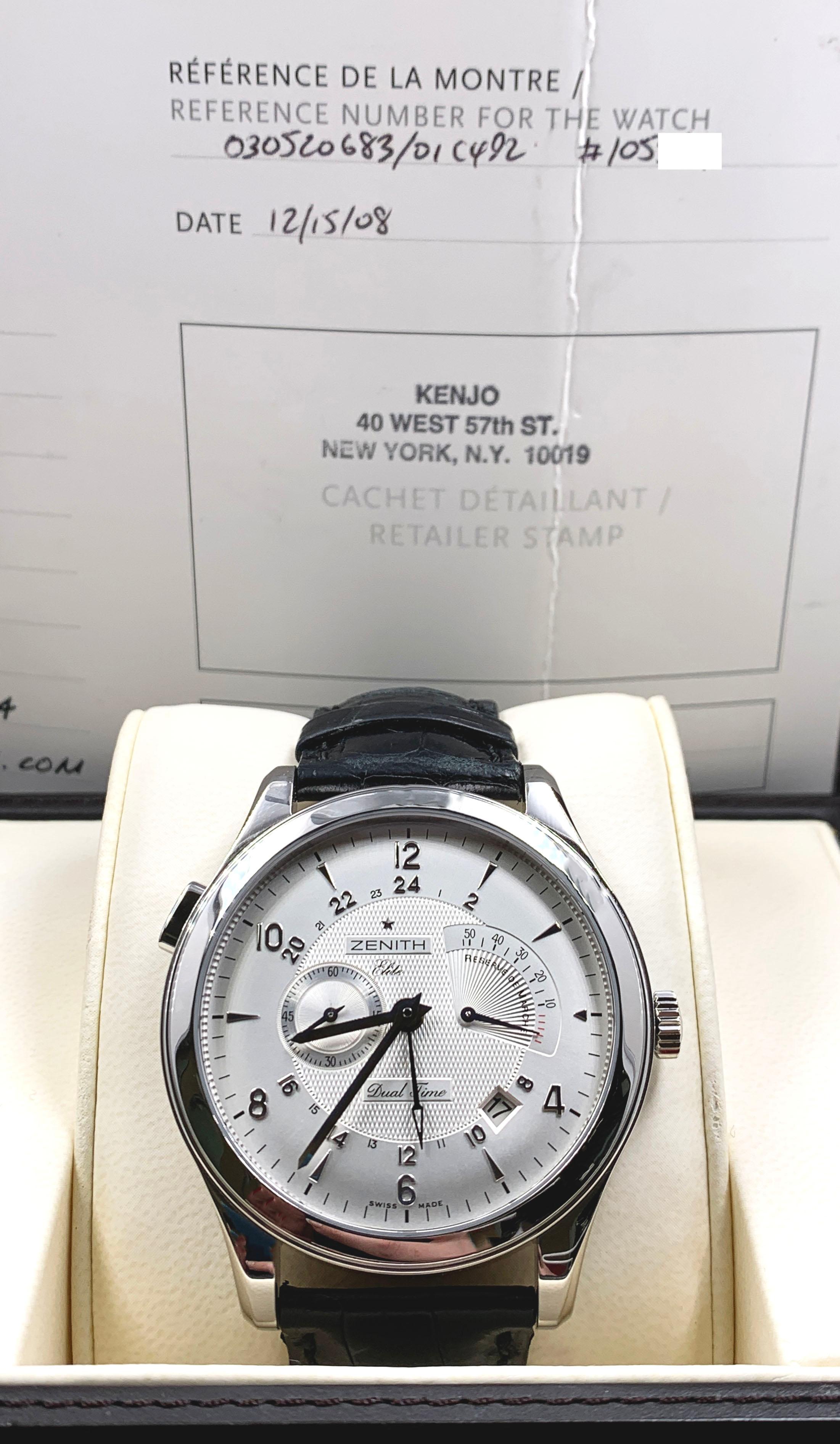 Men's Zenith Grande Elite Dual Time 03.0520.683 That's the Stainless Steel Box Papers For Sale