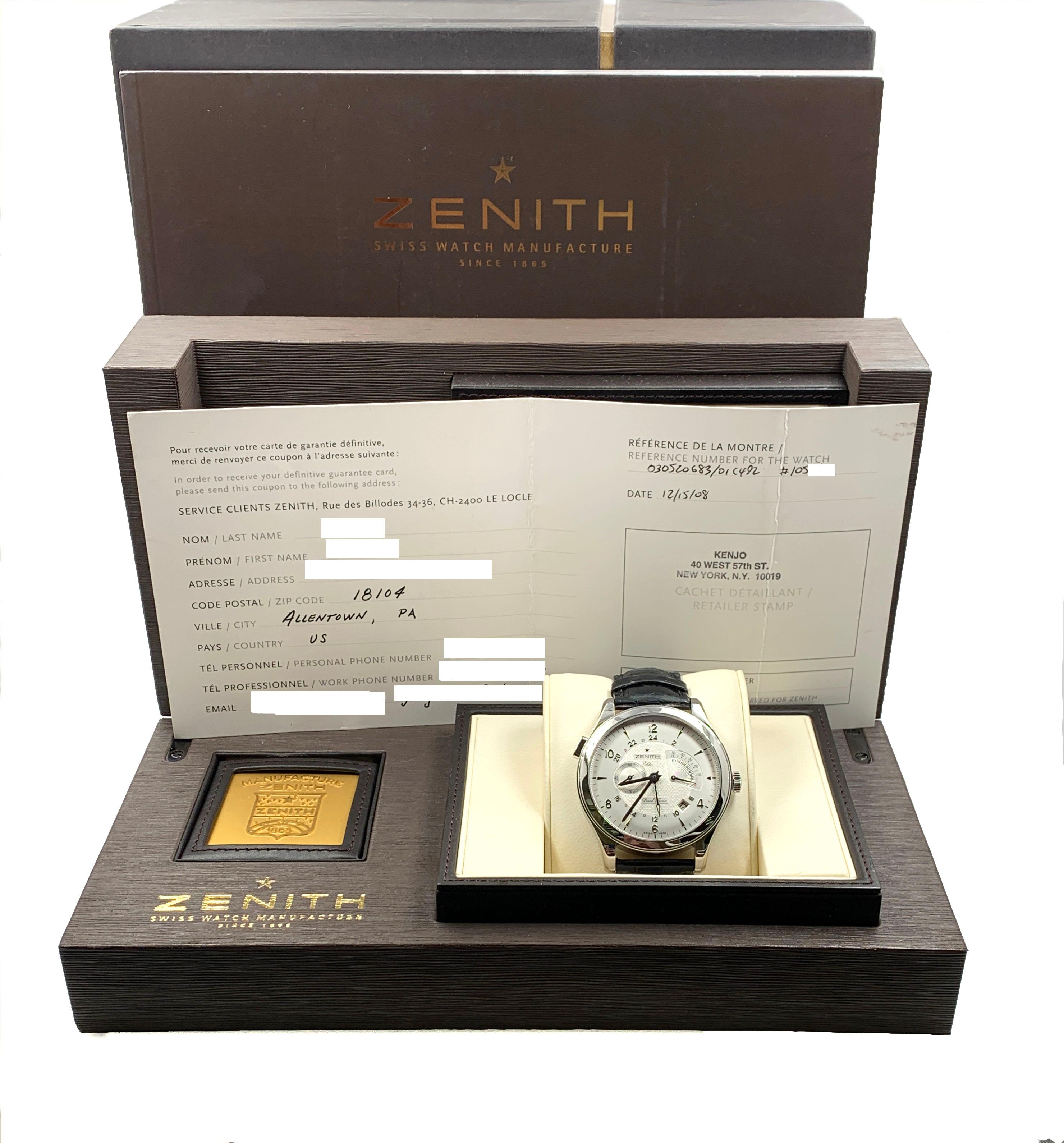 Zenith Grande Elite Dual Time 03.0520.683 That's the Stainless Steel Box Papers For Sale 1