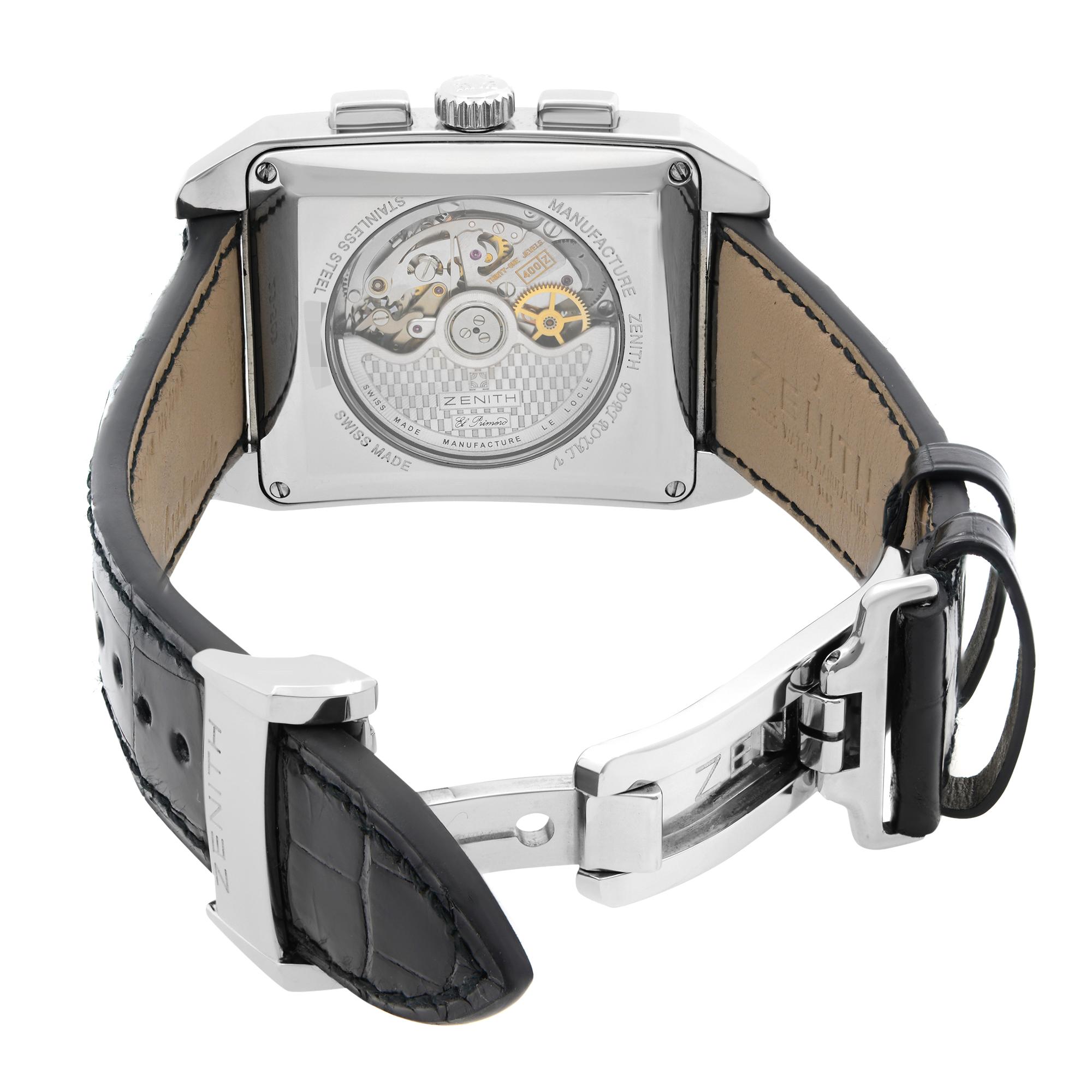 Zenith Grande Port Royal El Primero Chrono Steel Black Dial Watch 03.0550.400 In Excellent Condition For Sale In New York, NY