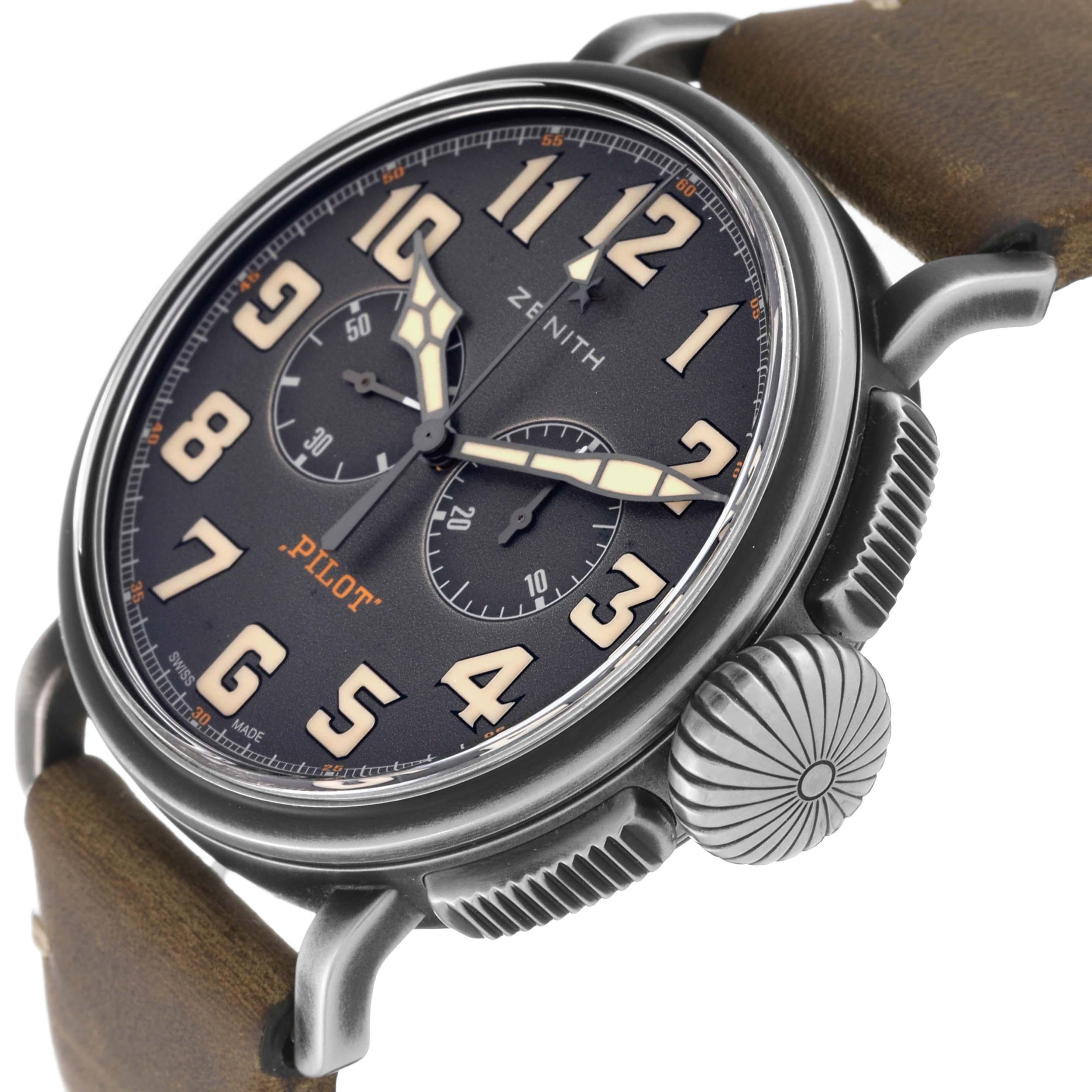 Men's Zenith Heritage Pilot Type 20 Chronograph Steel Titanium Mens Watch 11.2430.4069 For Sale