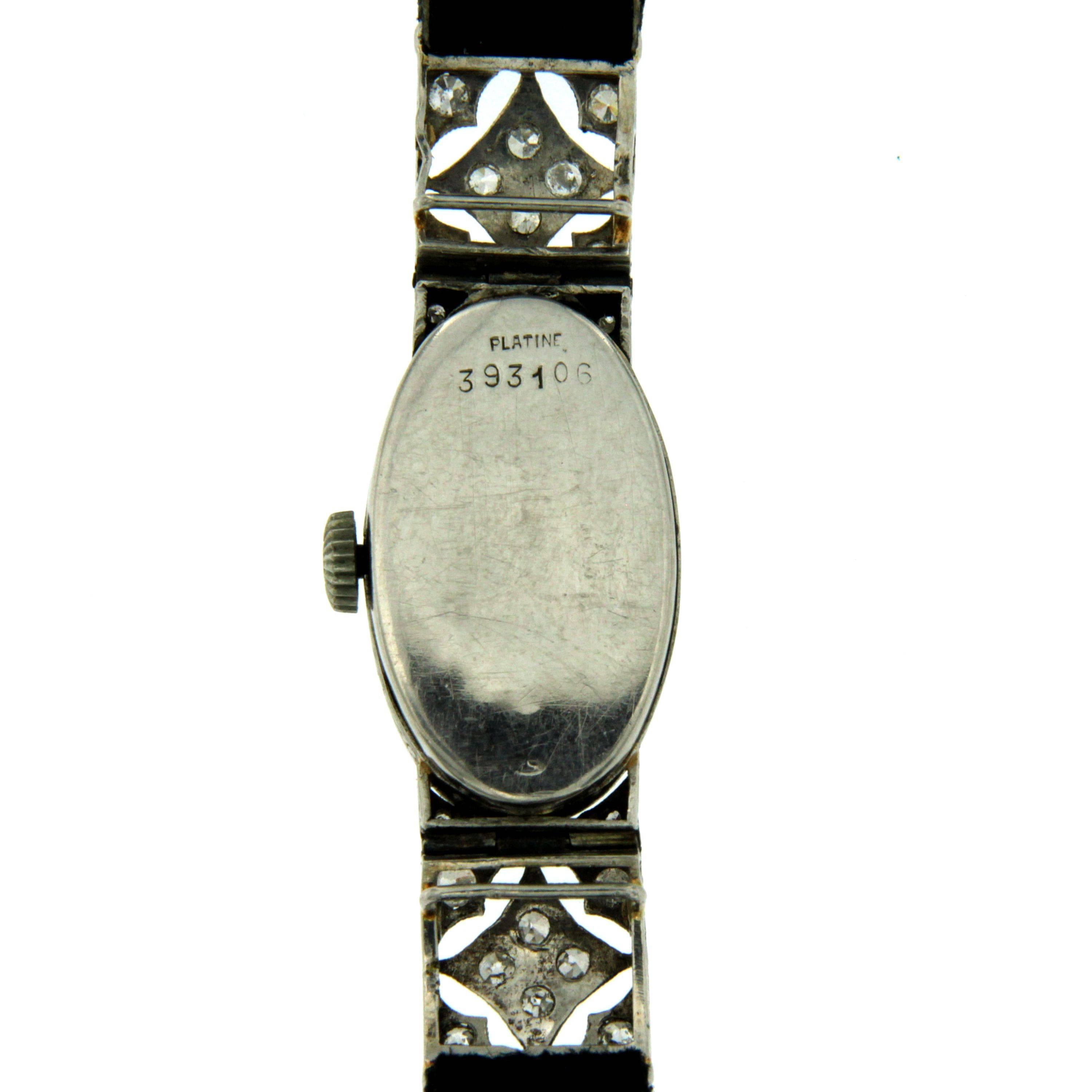 Old Mine Cut Zenith Ladies Platinum Diamond Art Deco Wristwatch