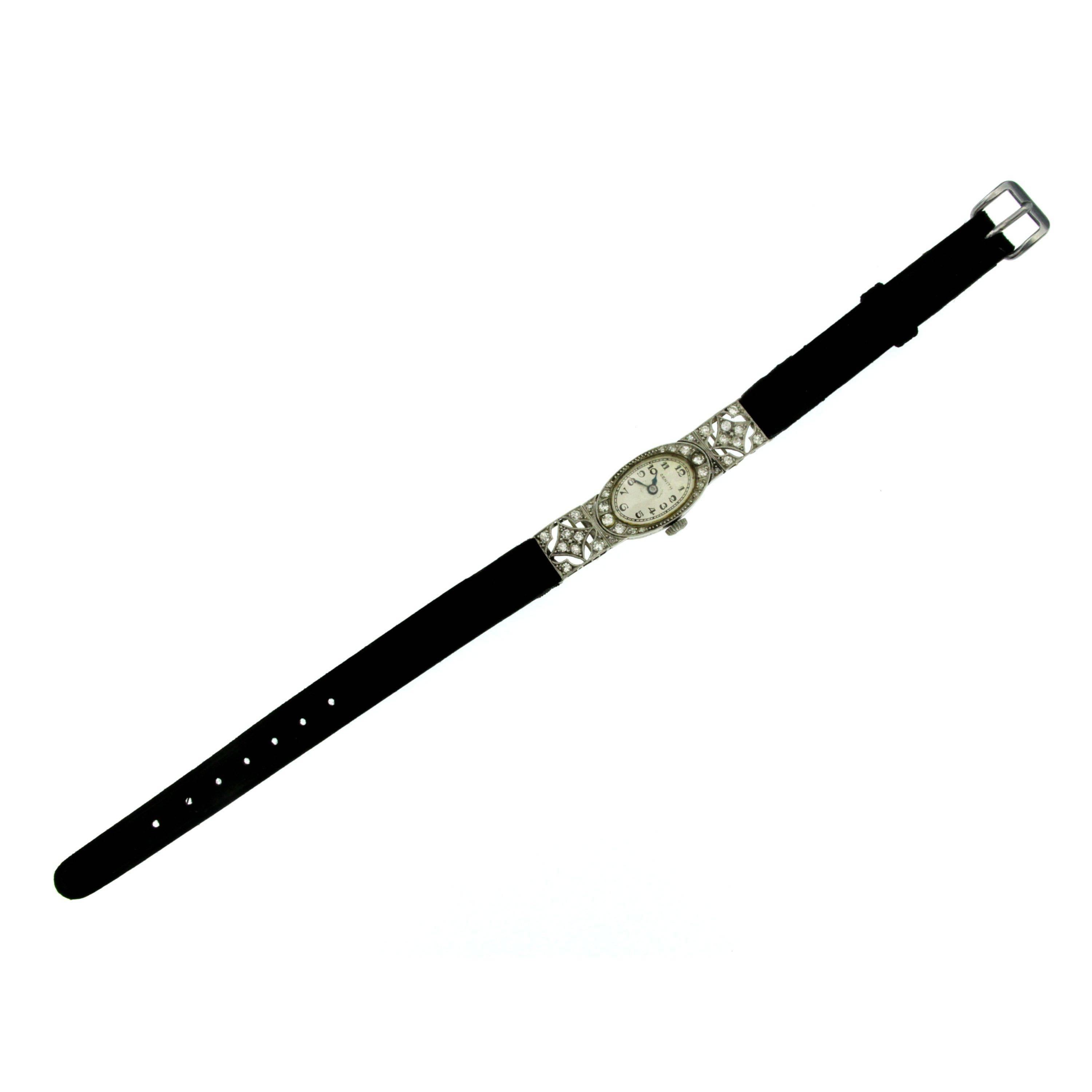 Women's Zenith Ladies Platinum Diamond Art Deco Wristwatch