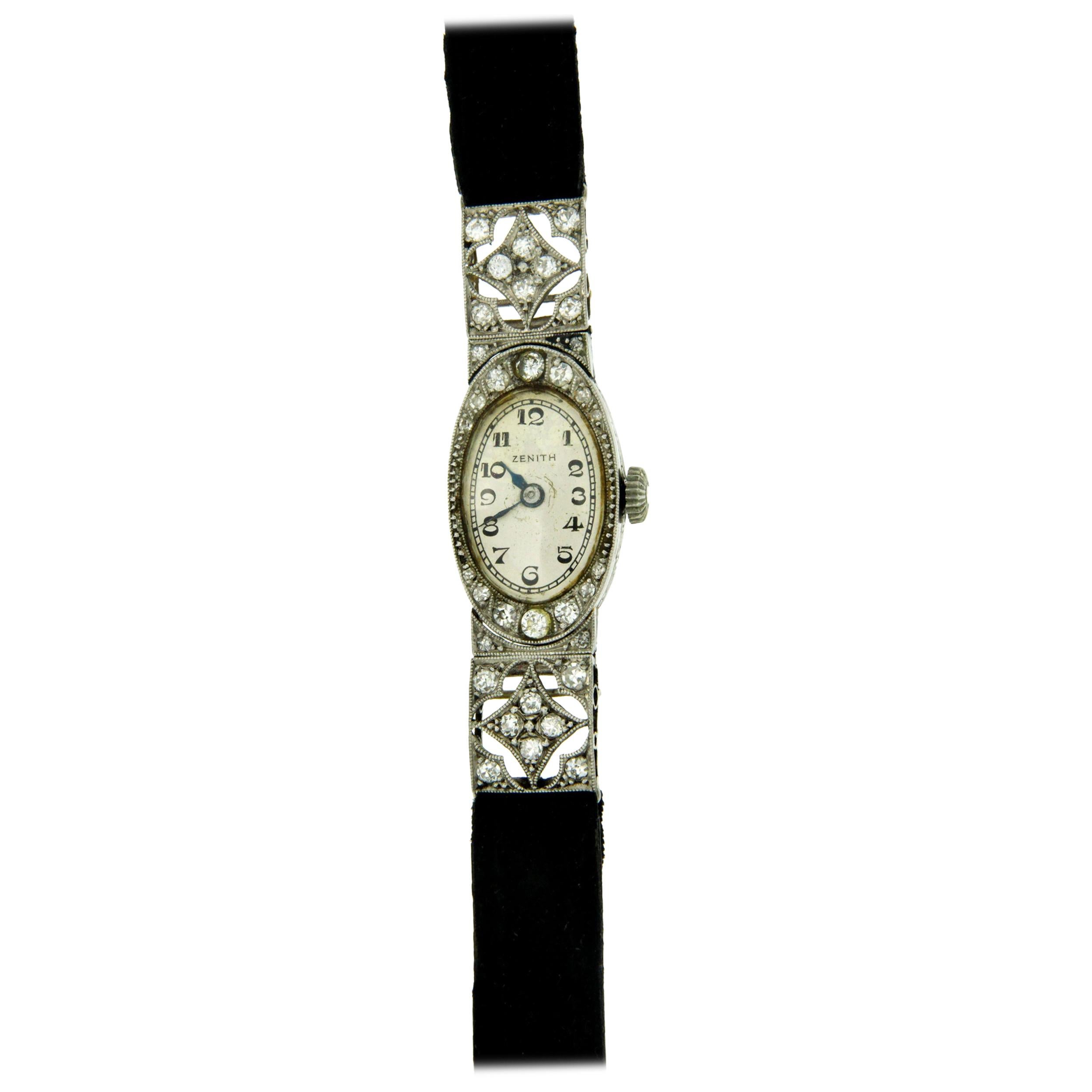 Zenith Ladies Platinum Diamond Art Deco Wristwatch