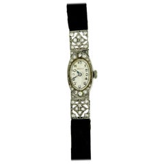 Vintage Zenith Ladies Platinum Diamond Art Deco Wristwatch