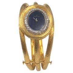 Zenith Large and Impressive Vintage Yellow Gold and Diamonds Cuff Bracelet Watch
