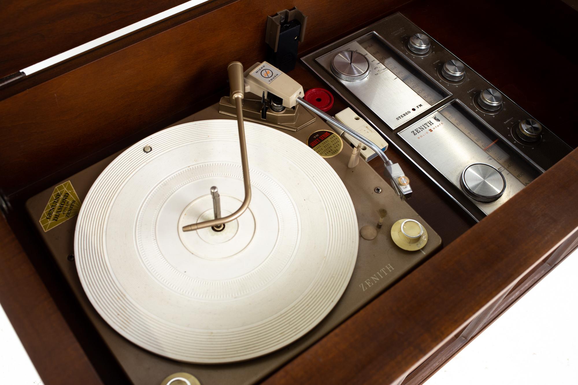 Zenith Mid Century Walnut Stereo Record Console 1