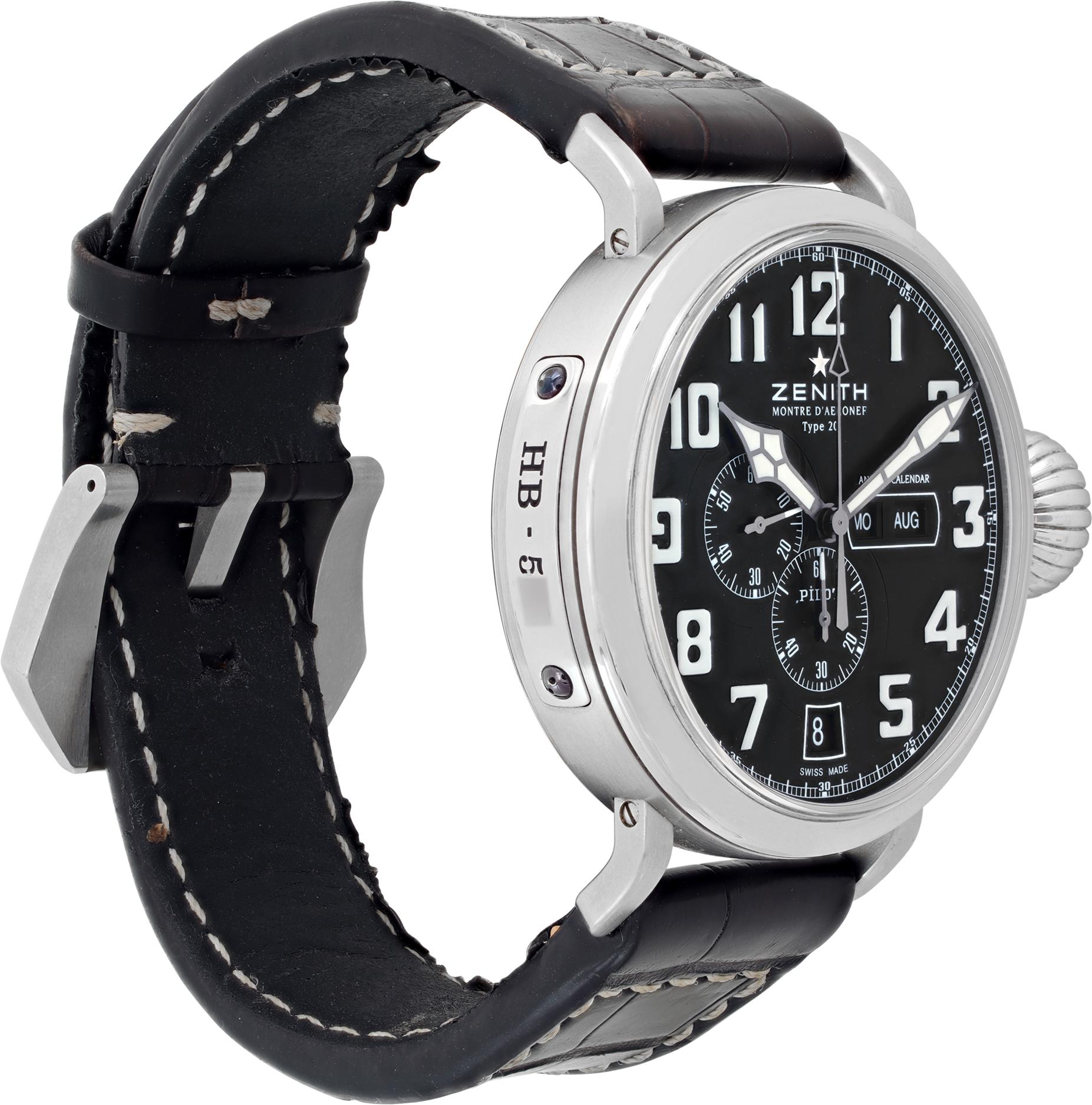 Zenith Pilot Montre d'Aéronef Type 20 Annual Calendar Chronograph Wristwatch Excellent état à Surfside, FL