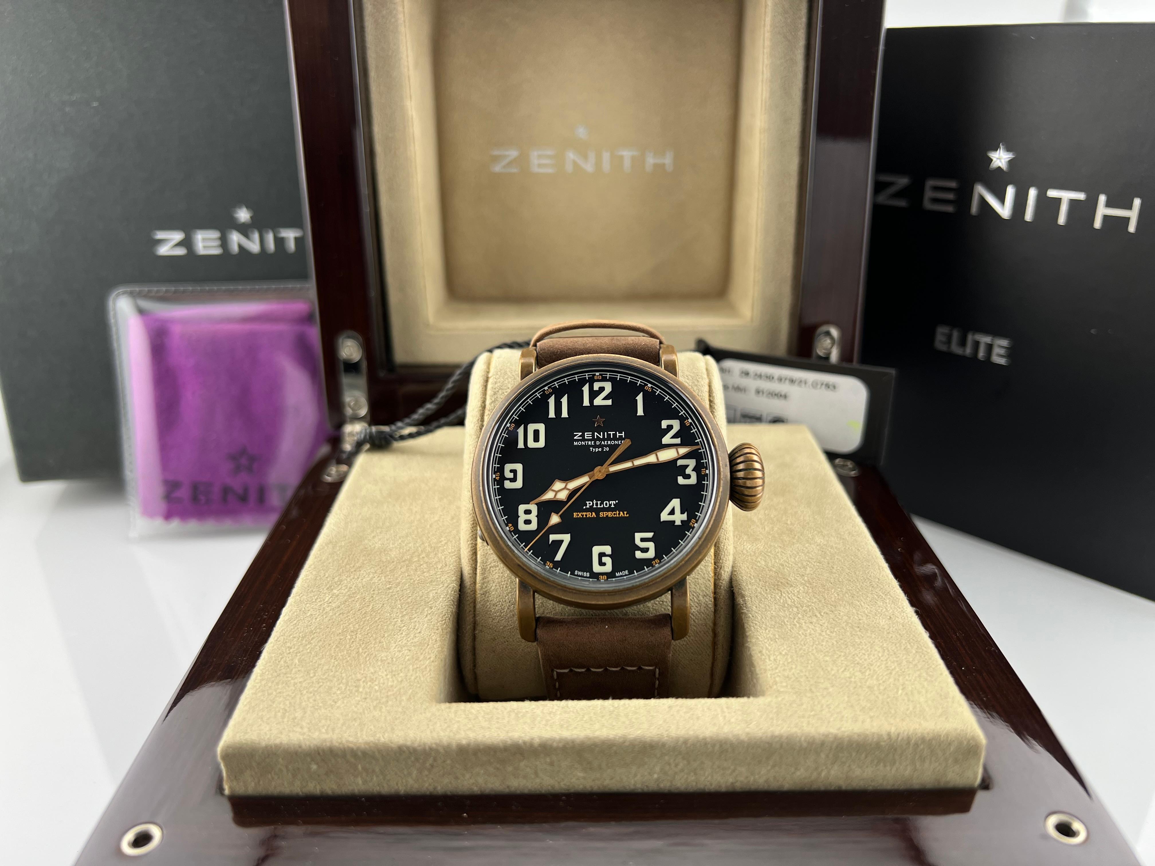 Zenith Pilot Typ 20 Extra Special 29.2430.679 45mm Bronze Automatik Box Booklet im Zustand „Hervorragend“ im Angebot in San Diego, CA