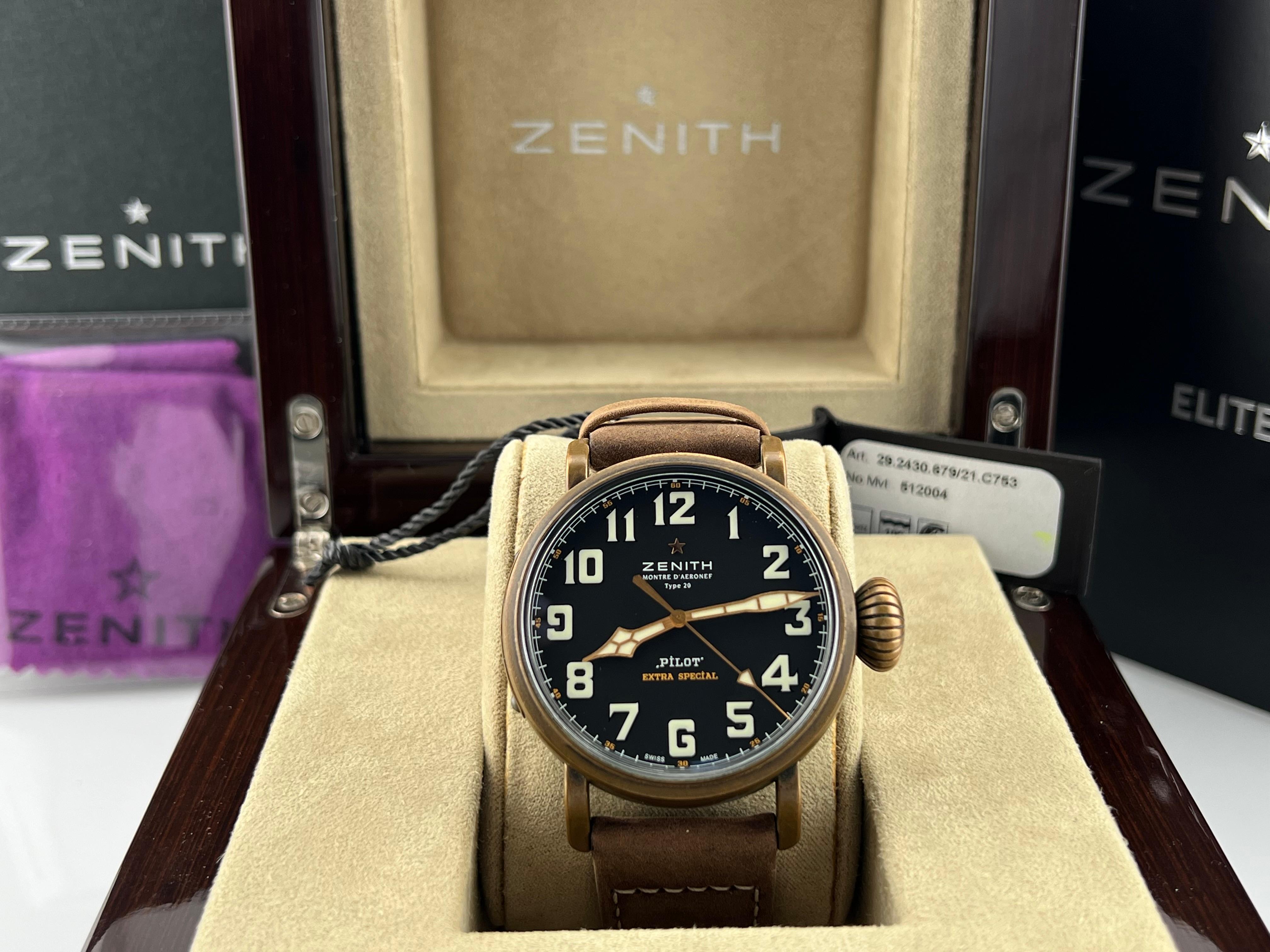 Zenith Pilot Typ 20 Extra Special 29.2430.679 45mm Bronze Automatik Box Booklet Herren im Angebot