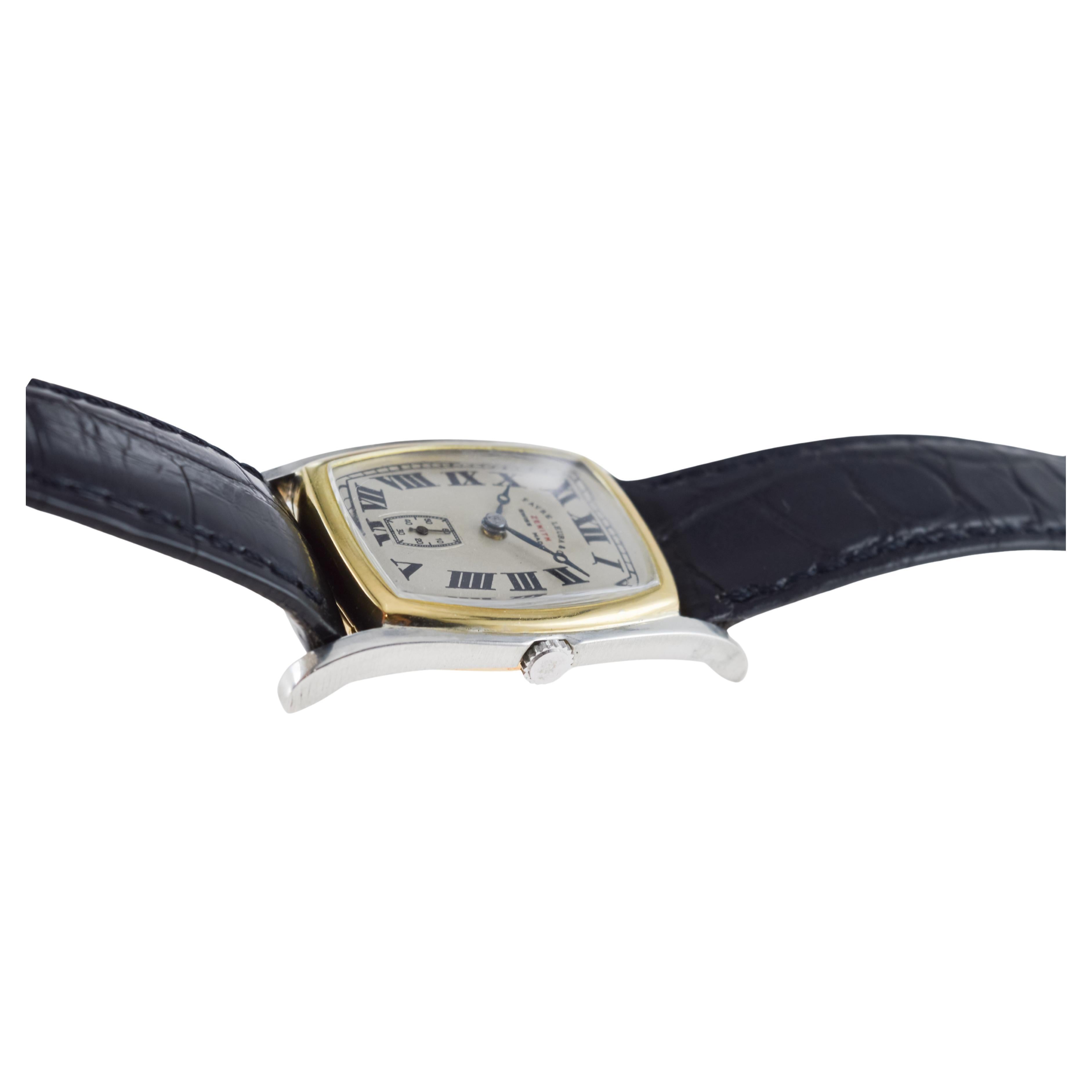 Zenith Rare Two Tone 18Kt Gold  Art Deco Watch circa 1930's for Favre Leuba For Sale 7