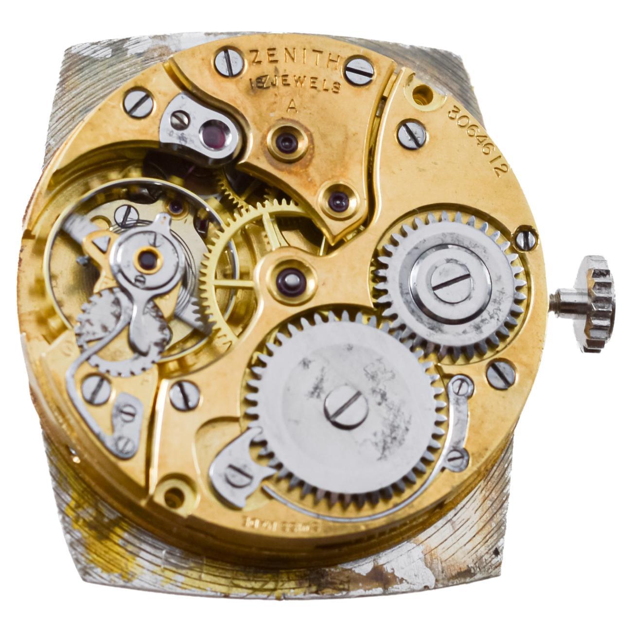 Zenith Rare Two Tone 18Kt Gold  Art Deco Watch circa 1930's for Favre Leuba For Sale 10