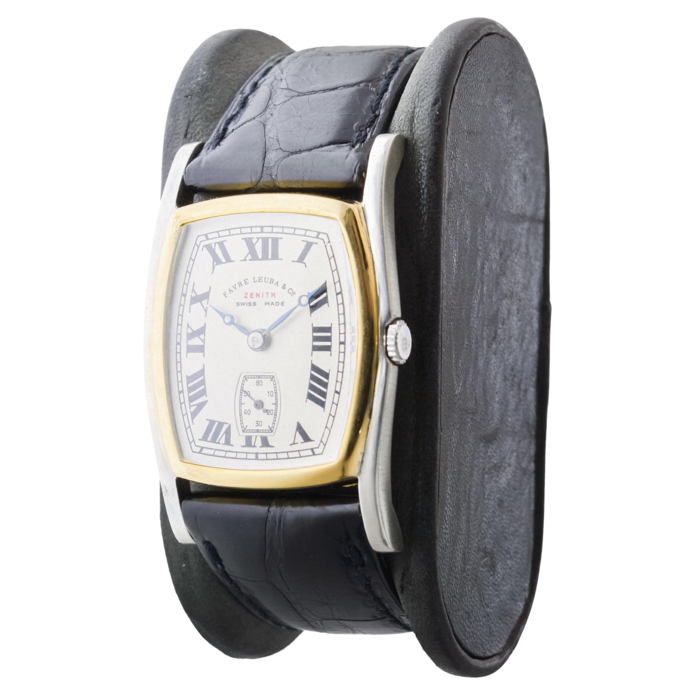 Zenith Rare Two Tone 18Kt Gold  Art Deco Watch circa 1930's for Favre Leuba For Sale 2