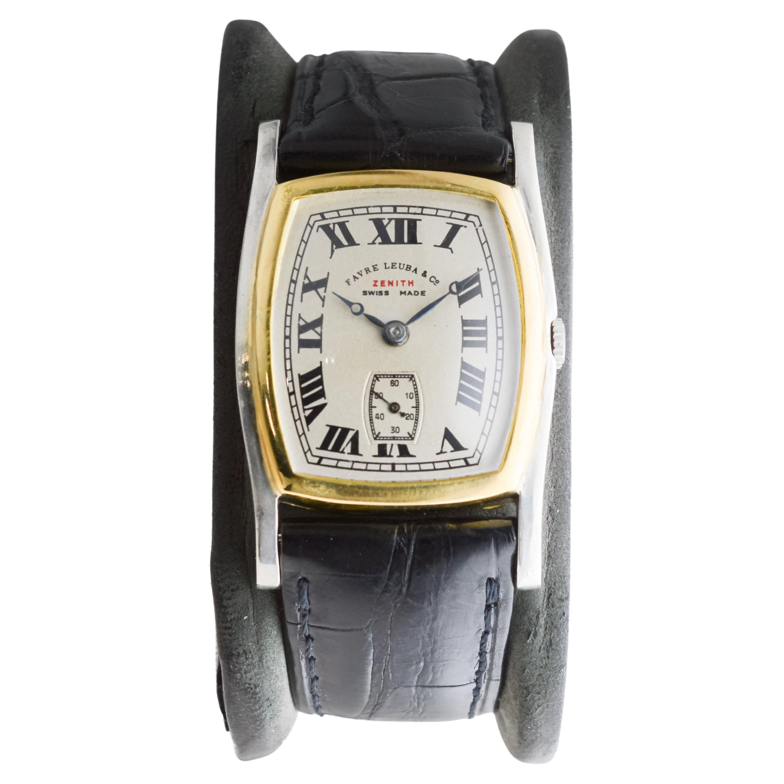 Zenith Rare Two Tone 18Kt Gold  Art Deco Watch circa 1930's for Favre Leuba