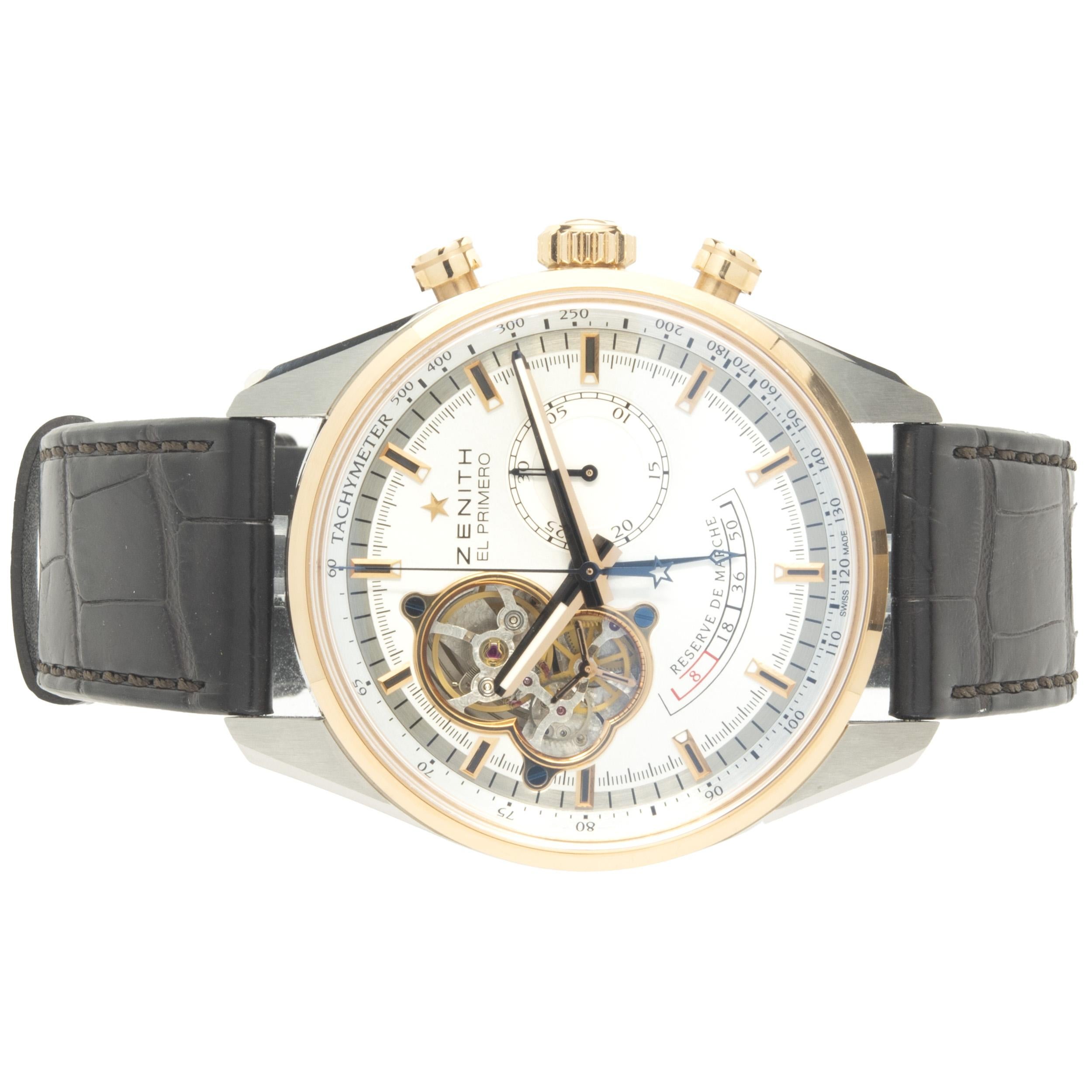 Uhrwerk: automatisch 
Funktionen: Stunden, Minuten, Sekunden, Chronograph, Tachymeter, Gangreserve
Gehäuse: 42-mm-Edelstahlgehäuse, Saphirglas, verschraubte Krone, wasserdicht bis 100 Meter, glatte Lünette aus 18 Karat Roségold
Band: braunes