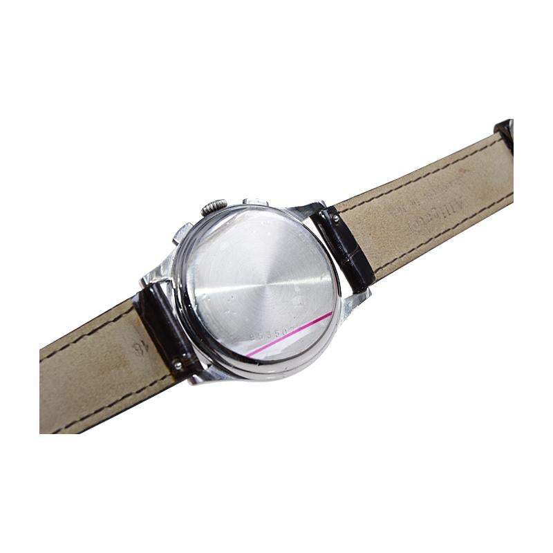 Zenith Montre-bracelet chronographe à cadran manuel en acier inoxydable avec cadran d'origine, vers les années 1940 en vente 3